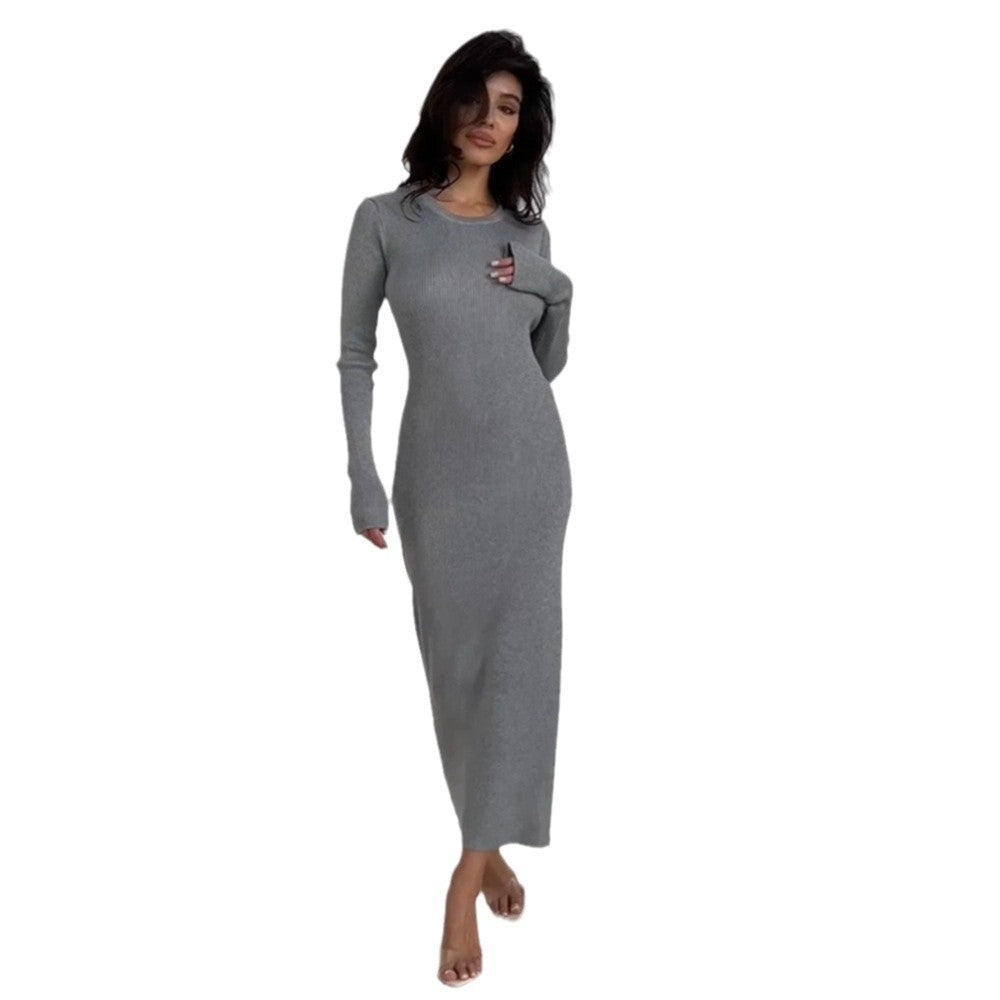 Round Neck Backless Design Sense Tied Dress Tight