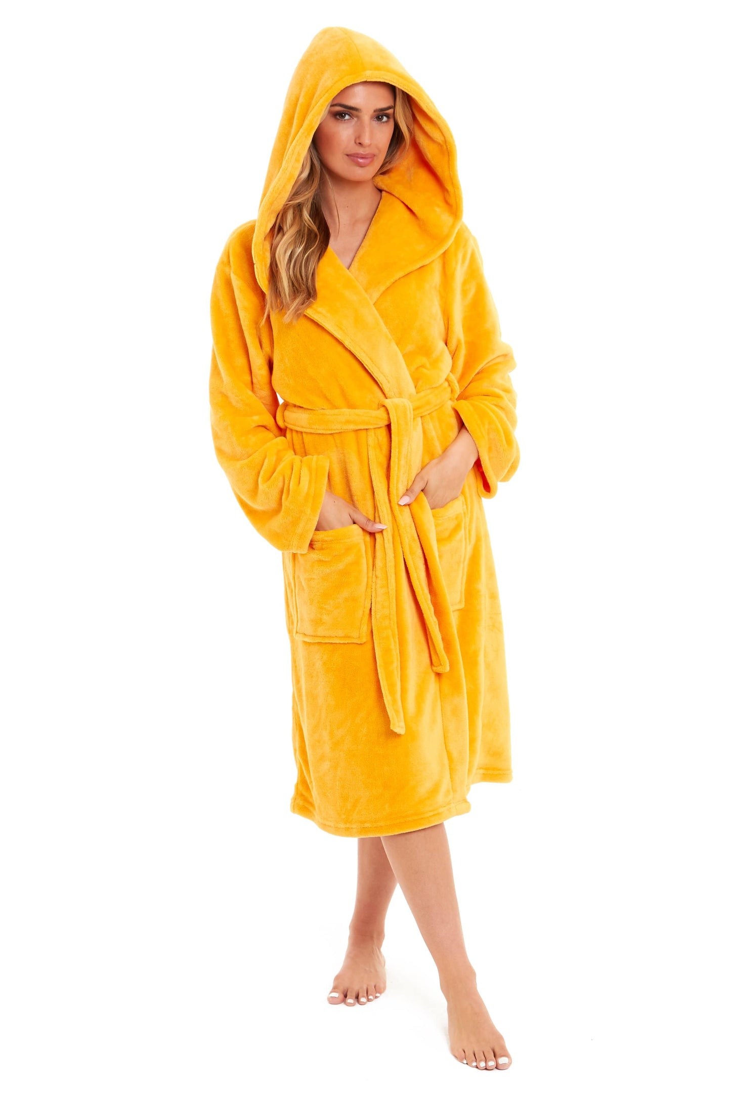 Women's Hooded Plush Fleece Dressing Gown | 100% Polyester | Ultra-Soft Velvet Bathrobe | Sizes UK 8–22