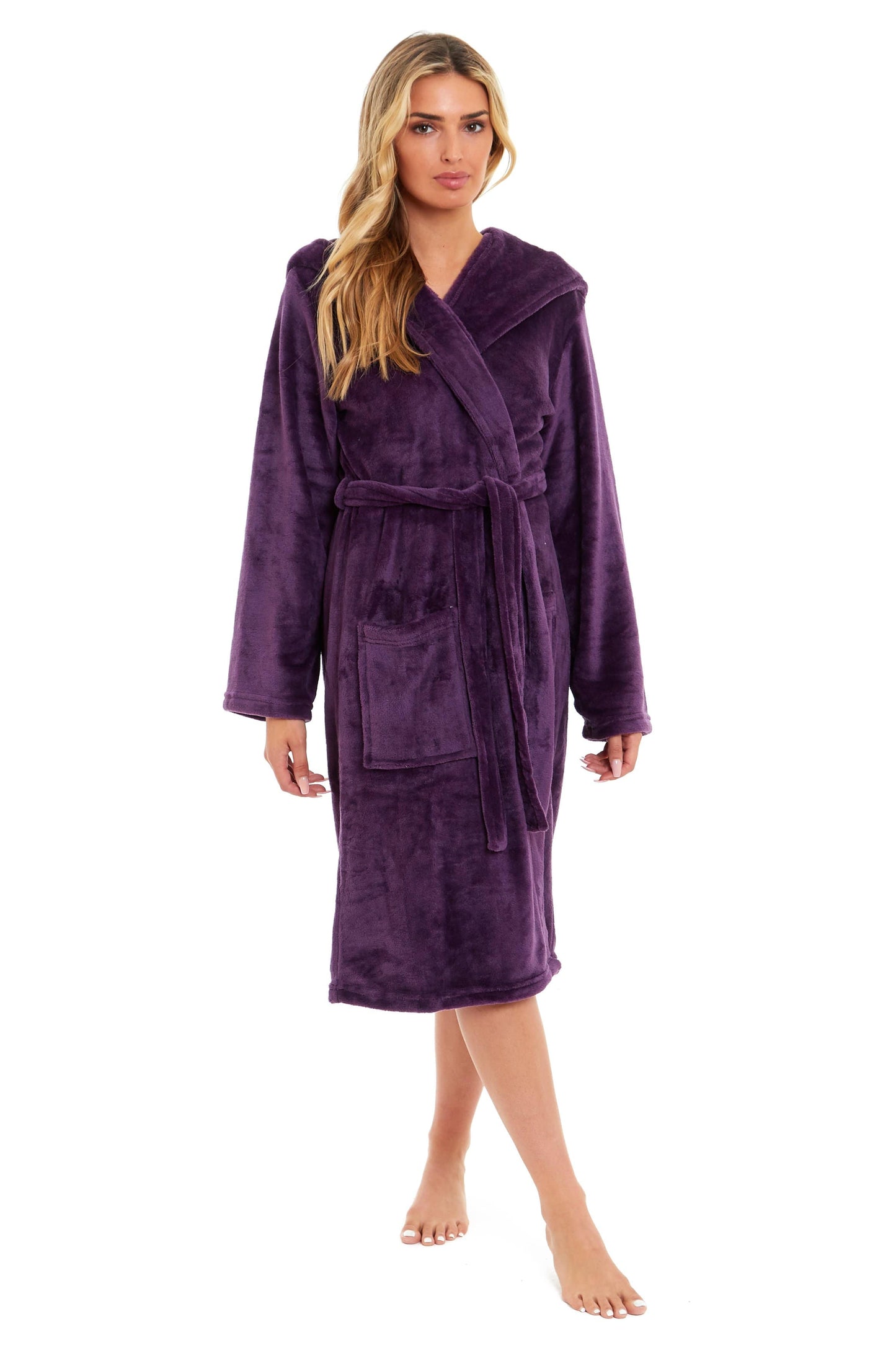 Women's Hooded Plush Fleece Dressing Gown | 100% Polyester | Ultra-Soft Velvet Bathrobe | Sizes UK 8–22