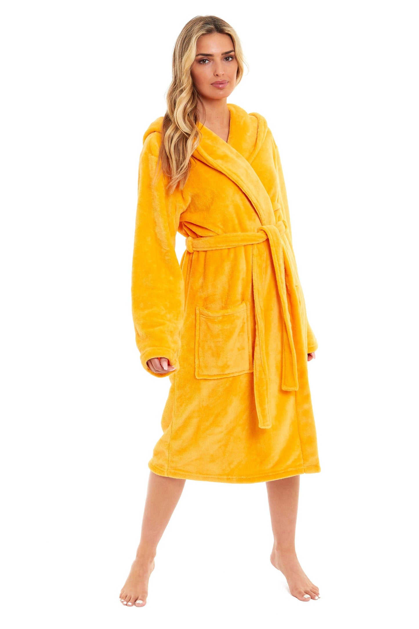 Women's Hooded Plush Fleece Dressing Gown | 100% Polyester | Ultra-Soft Velvet Bathrobe | Sizes UK 8–22
