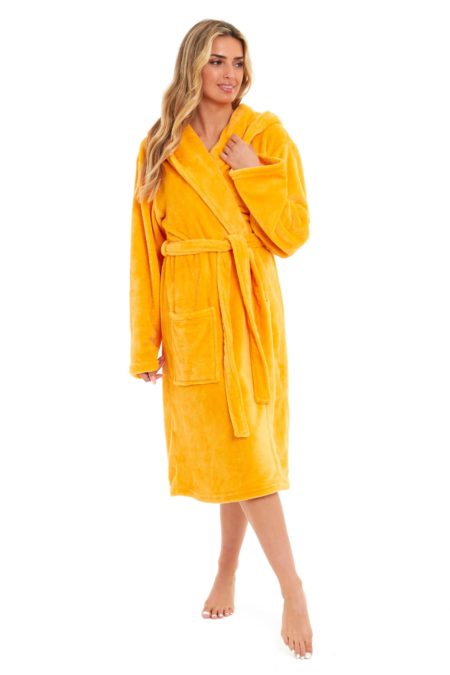 Women's Hooded Plush Fleece Dressing Gown | 100% Polyester | Ultra-Soft Velvet Bathrobe | Sizes UK 8–22