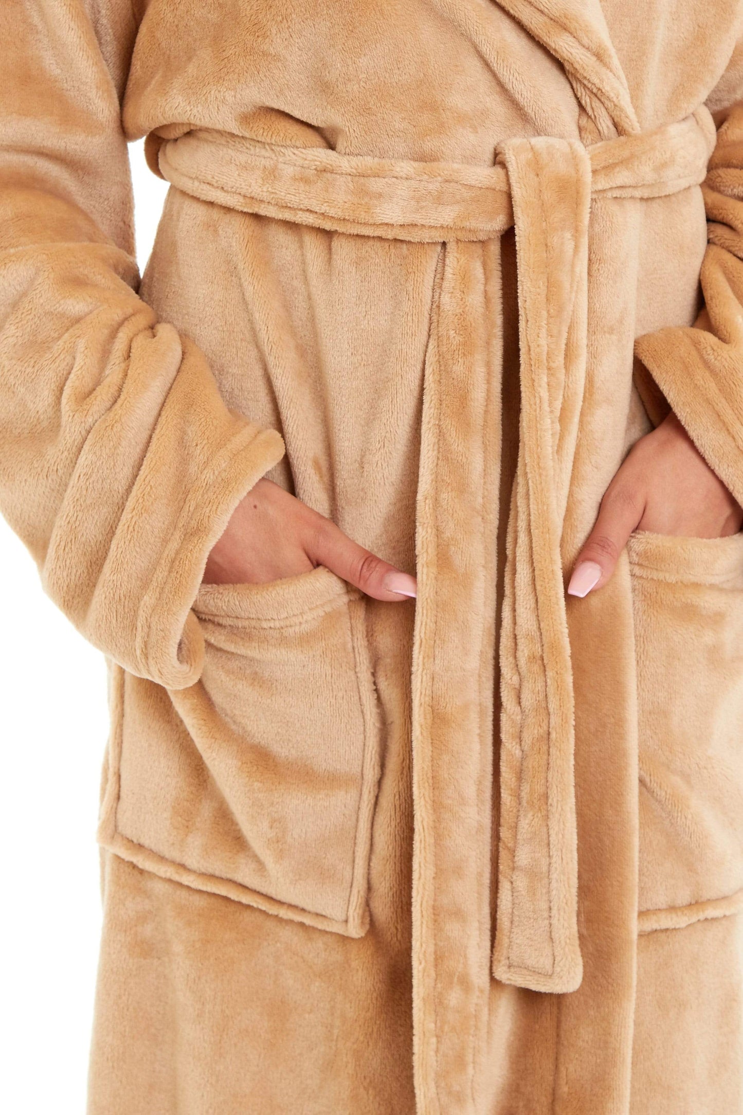 Women's Hooded Plush Fleece Dressing Gown | 100% Polyester | Ultra-Soft Velvet Bathrobe | Sizes UK 8–22