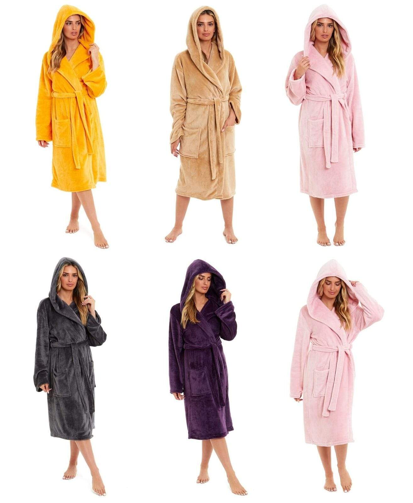 Women's Hooded Plush Fleece Dressing Gown | 100% Polyester | Ultra-Soft Velvet Bathrobe | Sizes UK 8–22