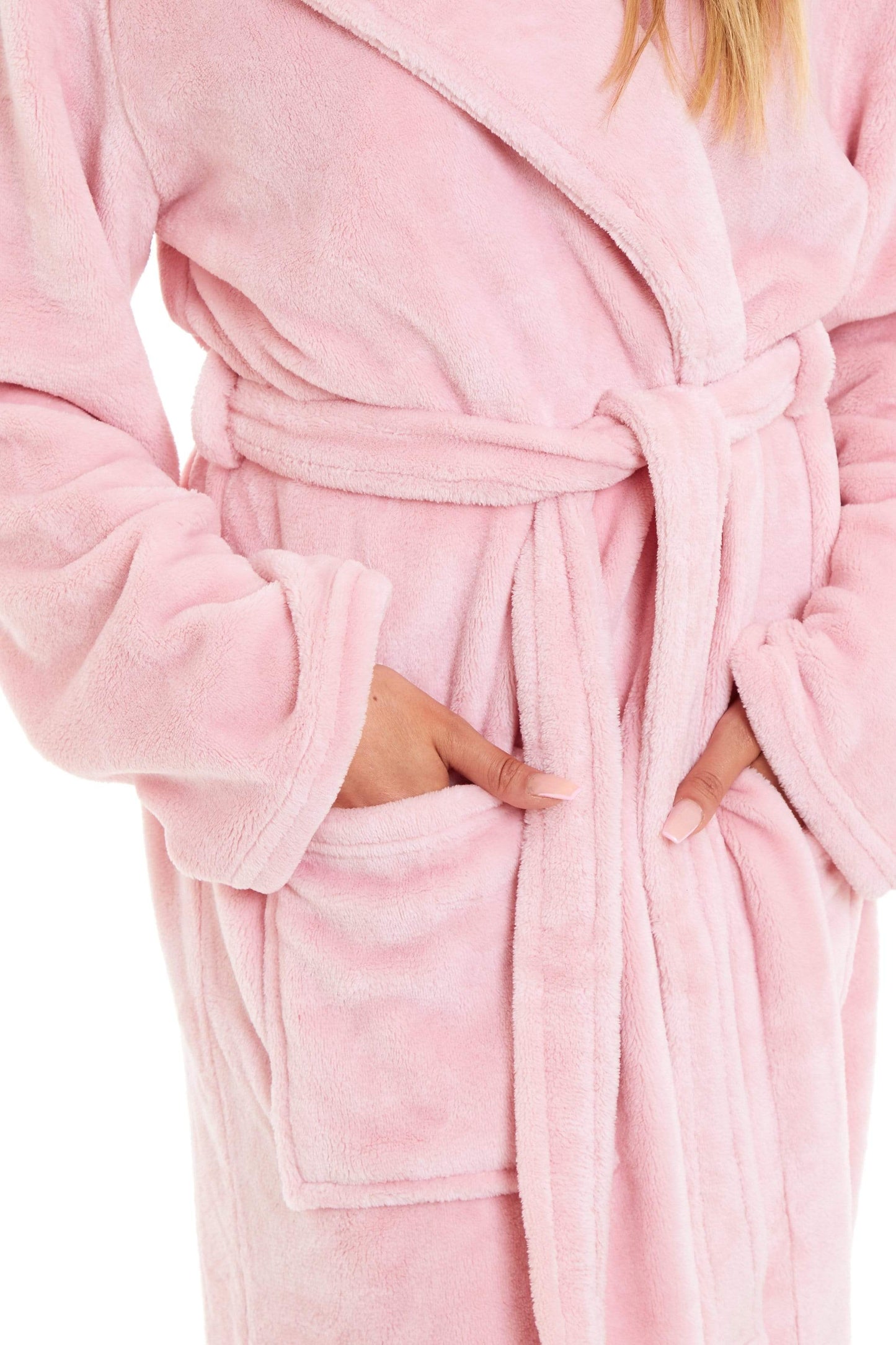 Women's Hooded Plush Fleece Dressing Gown | 100% Polyester | Ultra-Soft Velvet Bathrobe | Sizes UK 8–22