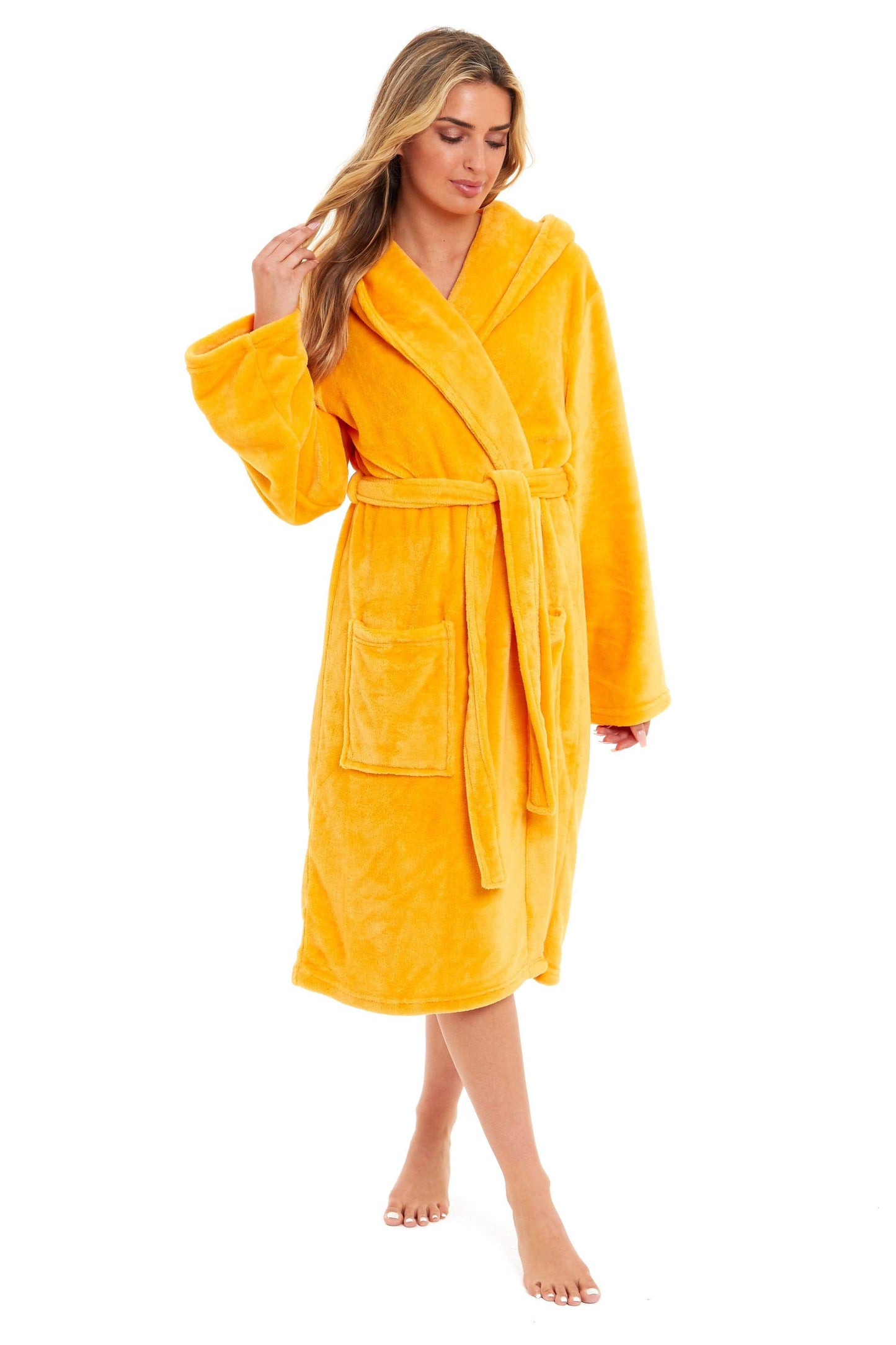 Women's Hooded Plush Fleece Dressing Gown | 100% Polyester | Ultra-Soft Velvet Bathrobe | Sizes UK 8–22