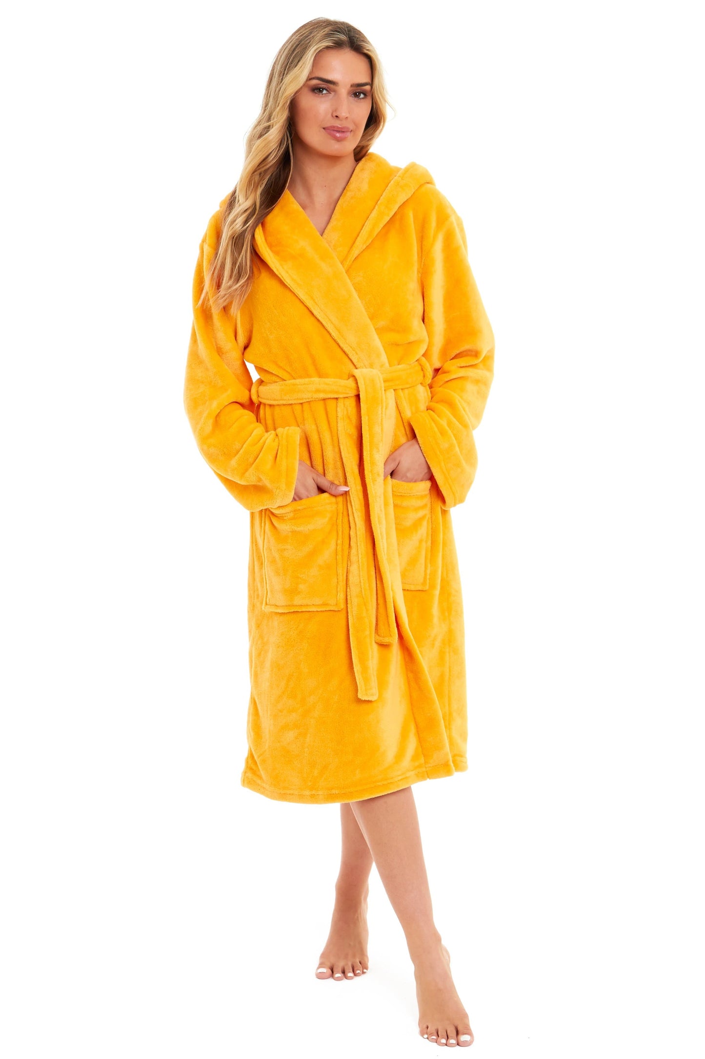 Women's Hooded Plush Fleece Dressing Gown | 100% Polyester | Ultra-Soft Velvet Bathrobe | Sizes UK 8–22