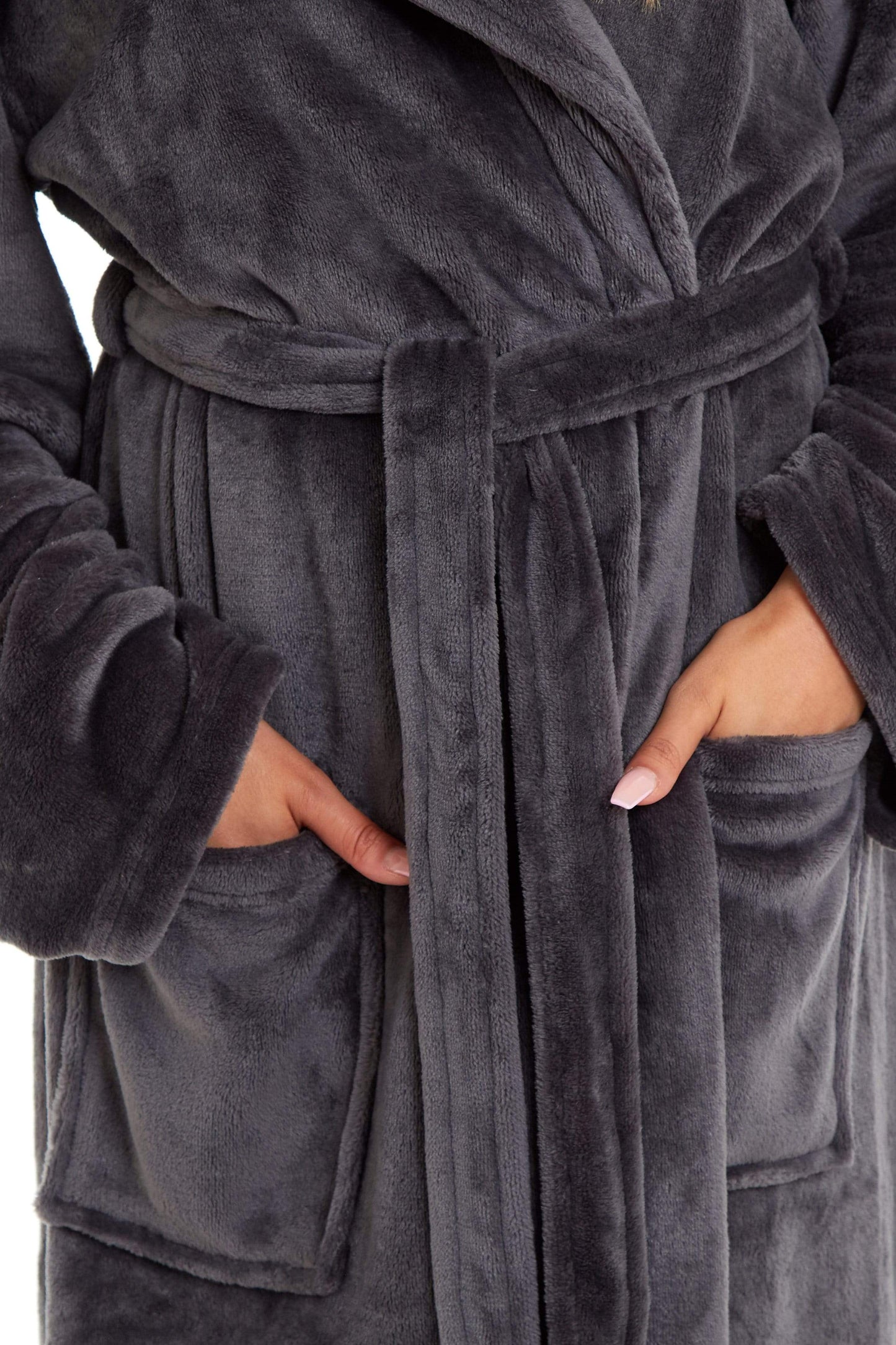 Women's Hooded Plush Fleece Dressing Gown | 100% Polyester | Ultra-Soft Velvet Bathrobe | Sizes UK 8–22