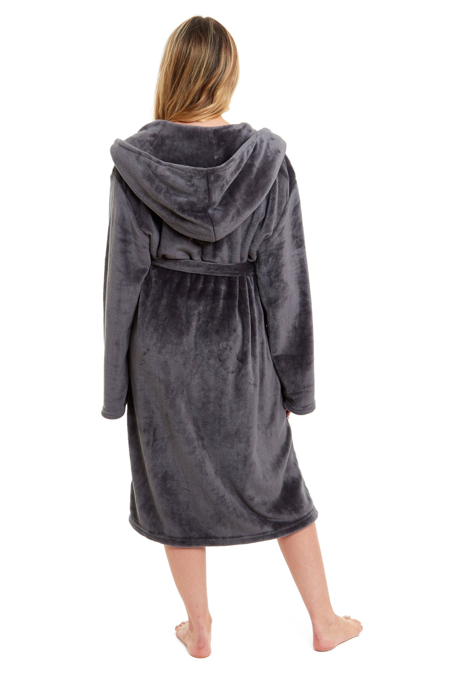 Women's Hooded Plush Fleece Dressing Gown | 100% Polyester | Ultra-Soft Velvet Bathrobe | Sizes UK 8–22