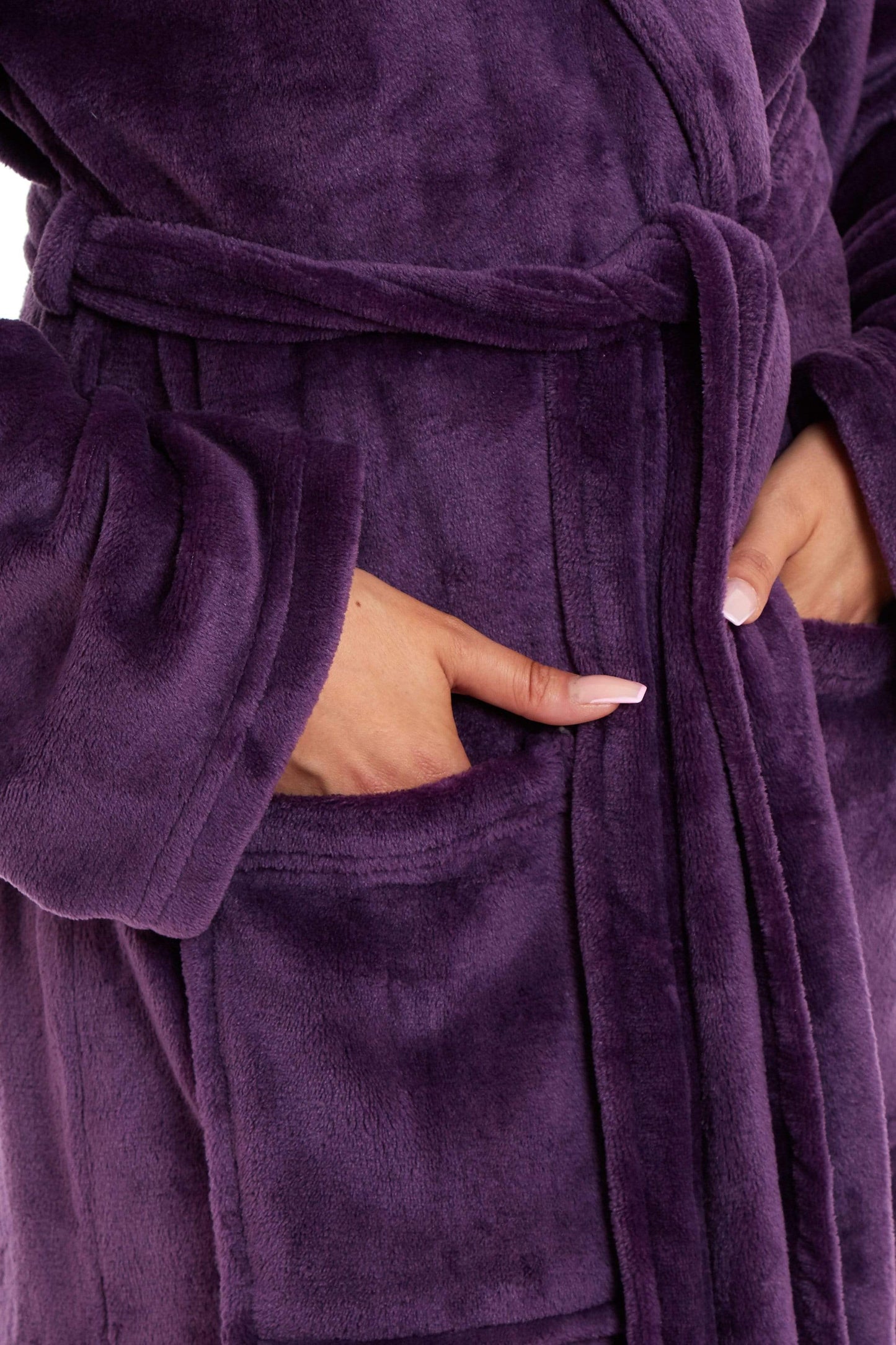 Women's Hooded Plush Fleece Dressing Gown | 100% Polyester | Ultra-Soft Velvet Bathrobe | Sizes UK 8–22