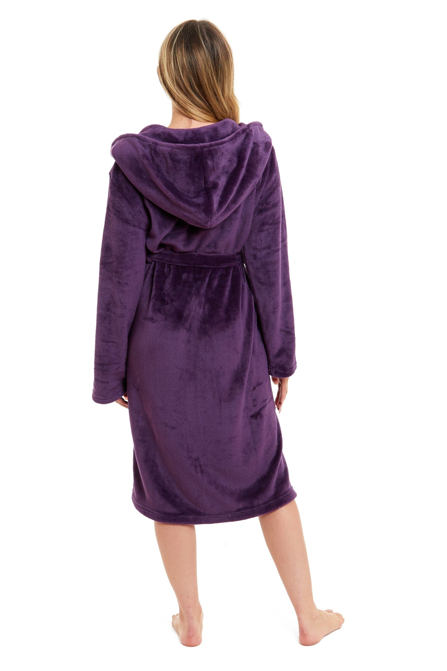 Women's Hooded Plush Fleece Dressing Gown | 100% Polyester | Ultra-Soft Velvet Bathrobe | Sizes UK 8–22