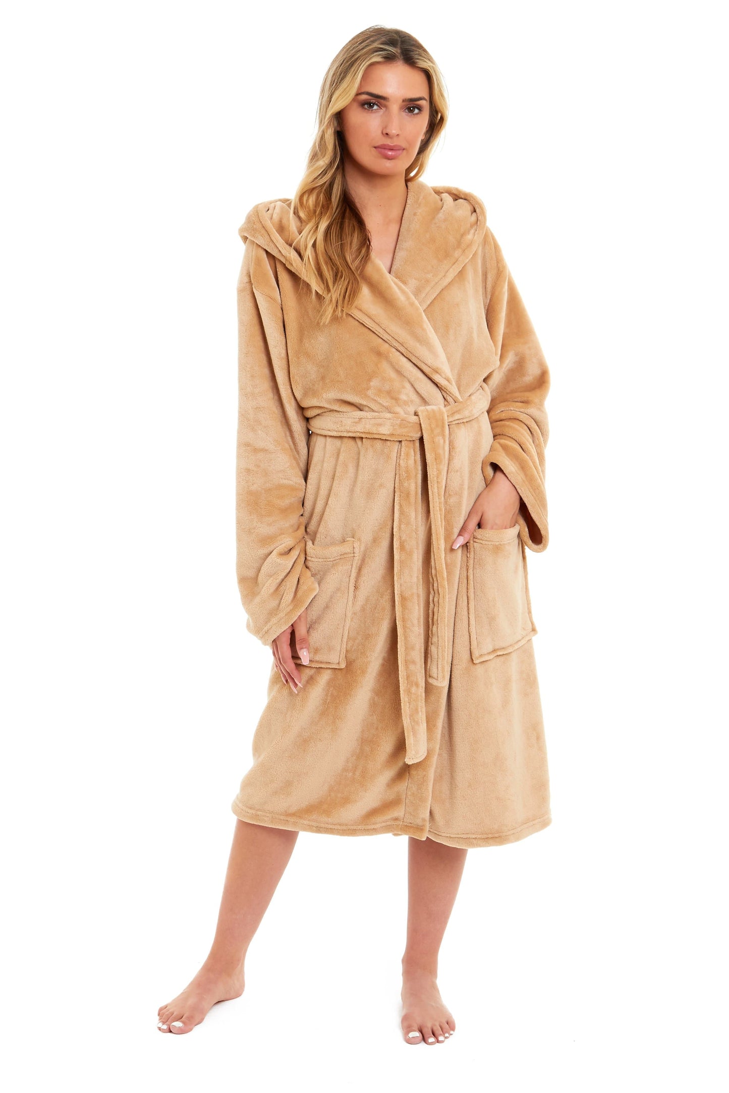 Women's Hooded Plush Fleece Dressing Gown | 100% Polyester | Ultra-Soft Velvet Bathrobe | Sizes UK 8–22