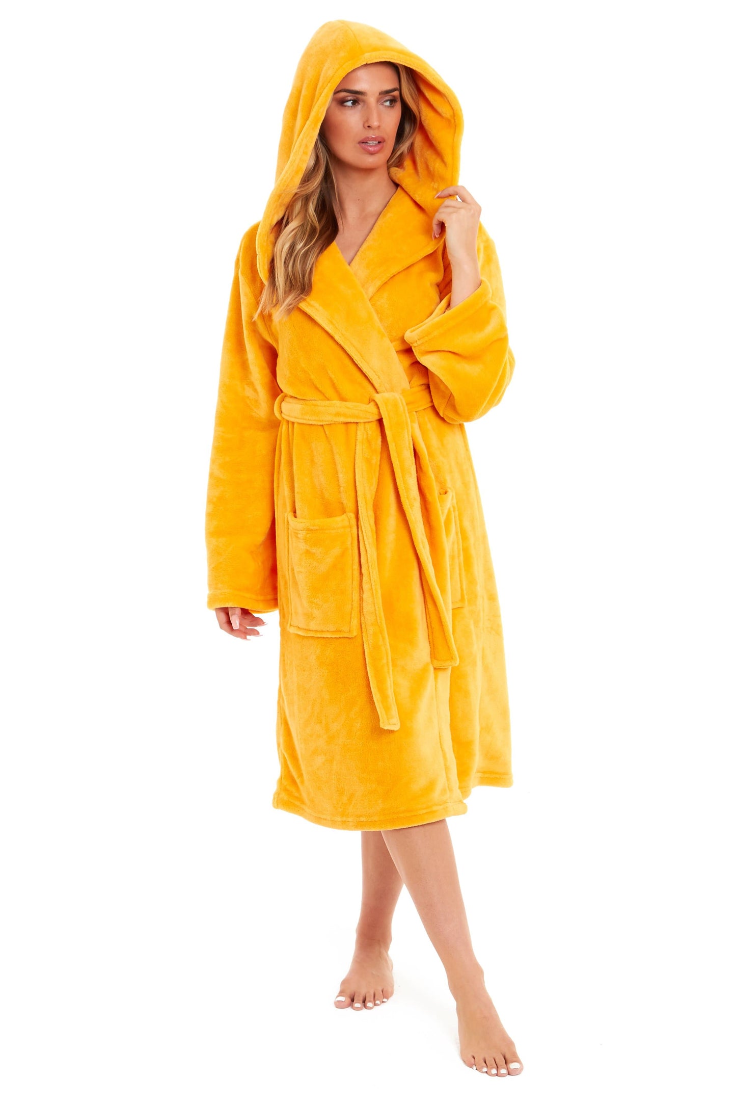 Women's Hooded Plush Fleece Dressing Gown | 100% Polyester | Ultra-Soft Velvet Bathrobe | Sizes UK 8–22