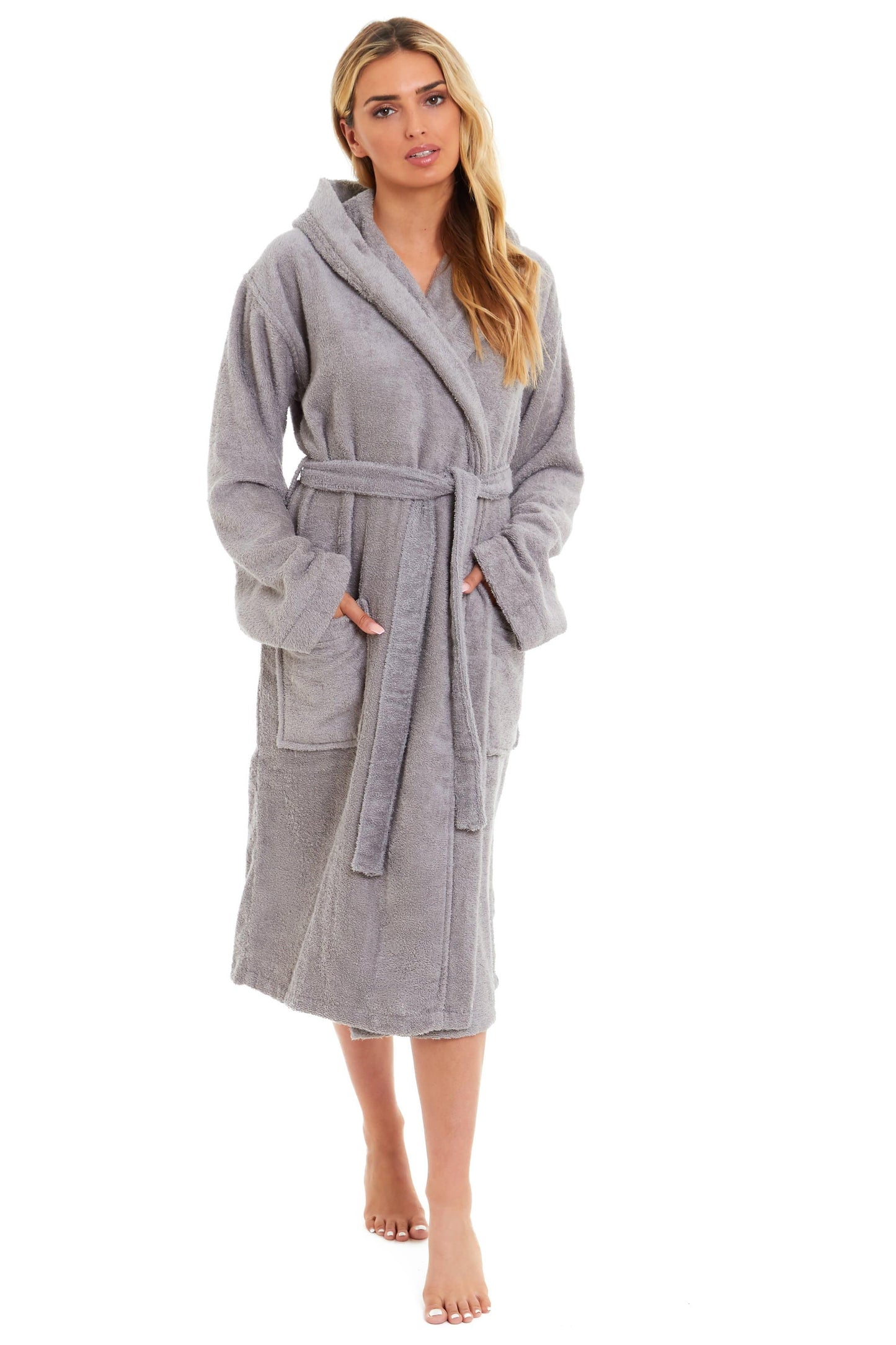 Womens Bamboo Cotton Hooded Towelling Robe