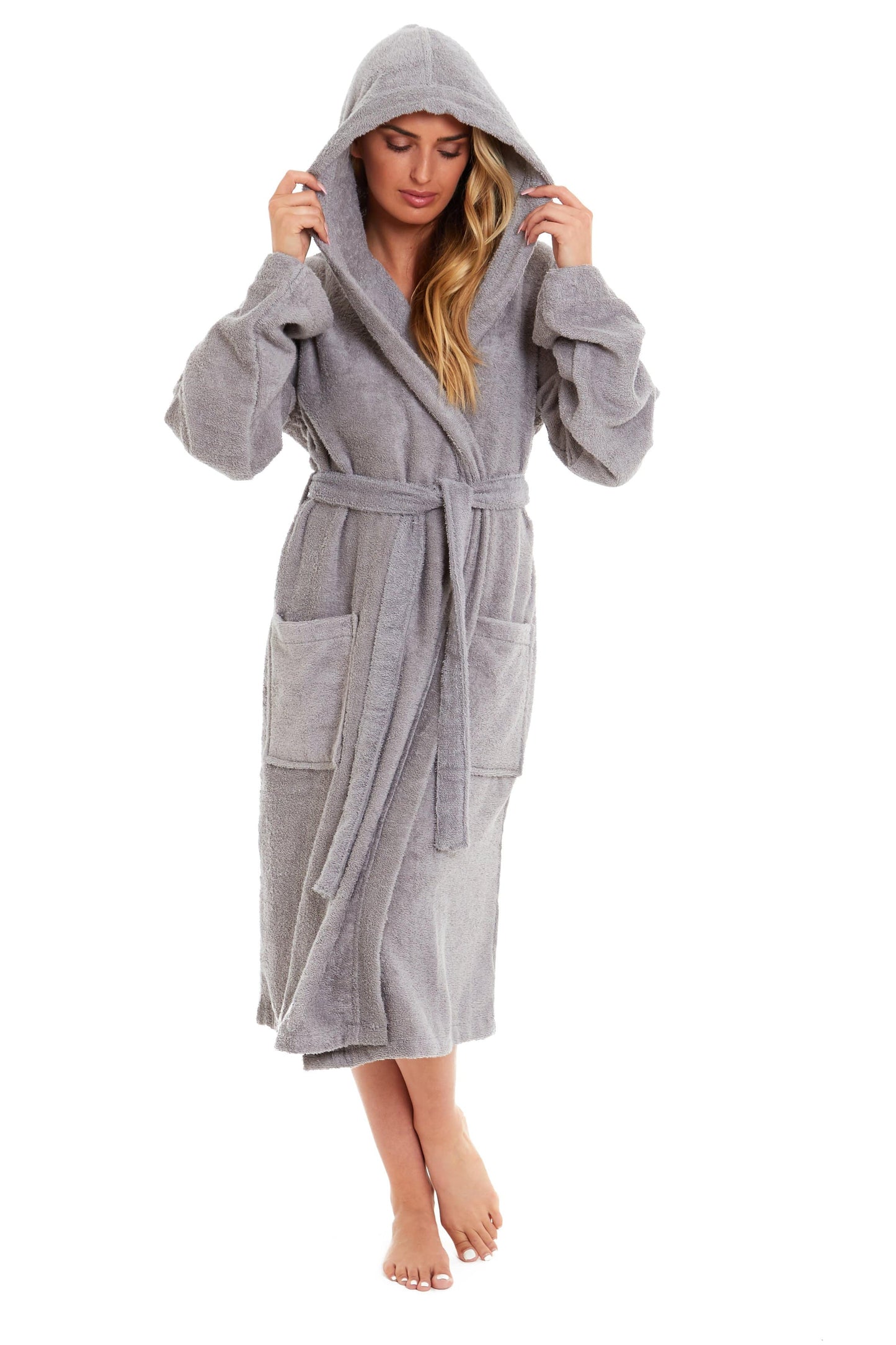 Womens Bamboo Cotton Hooded Towelling Robe