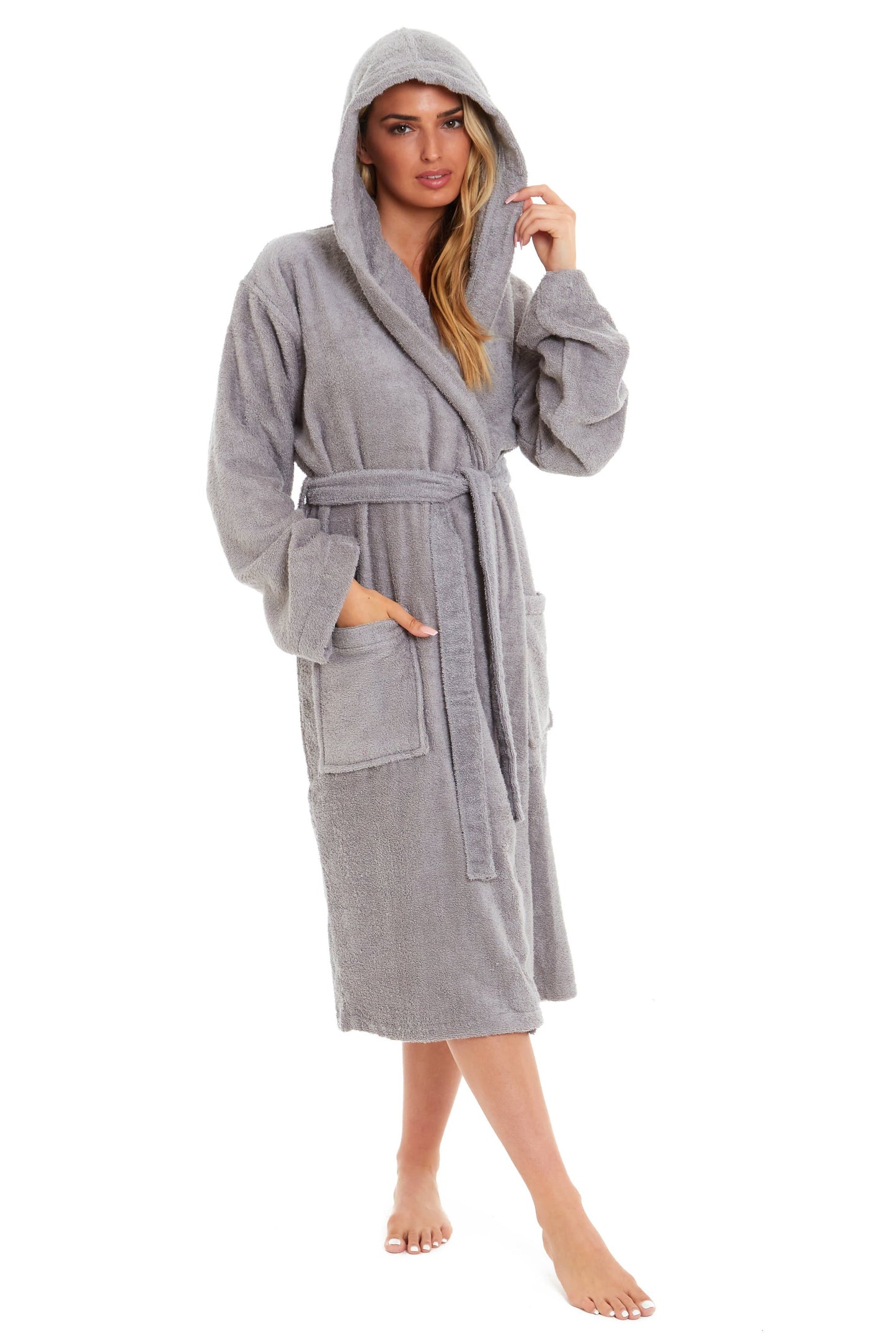 Womens Bamboo Cotton Hooded Towelling Robe