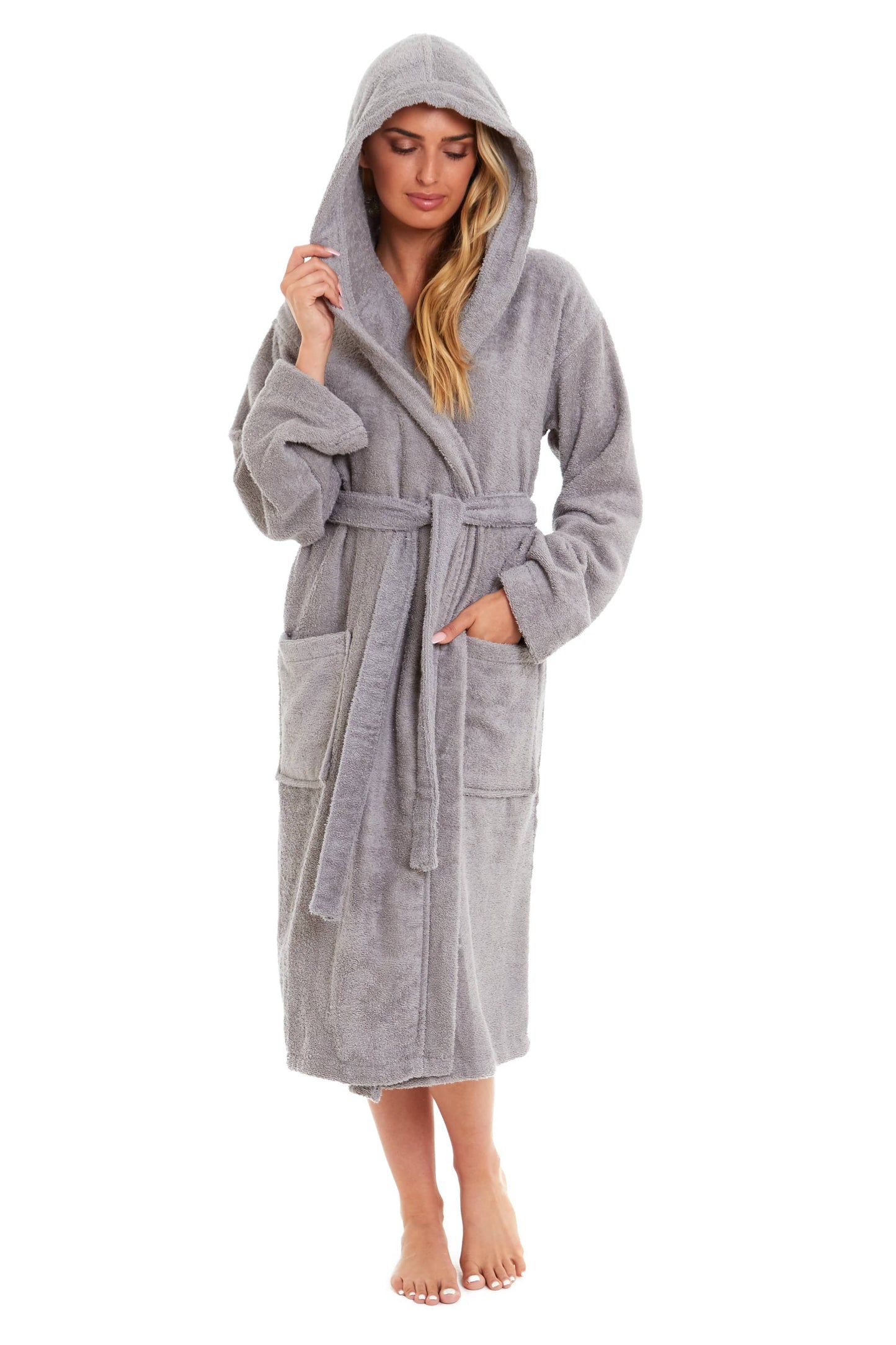 Womens Bamboo Cotton Hooded Towelling Robe