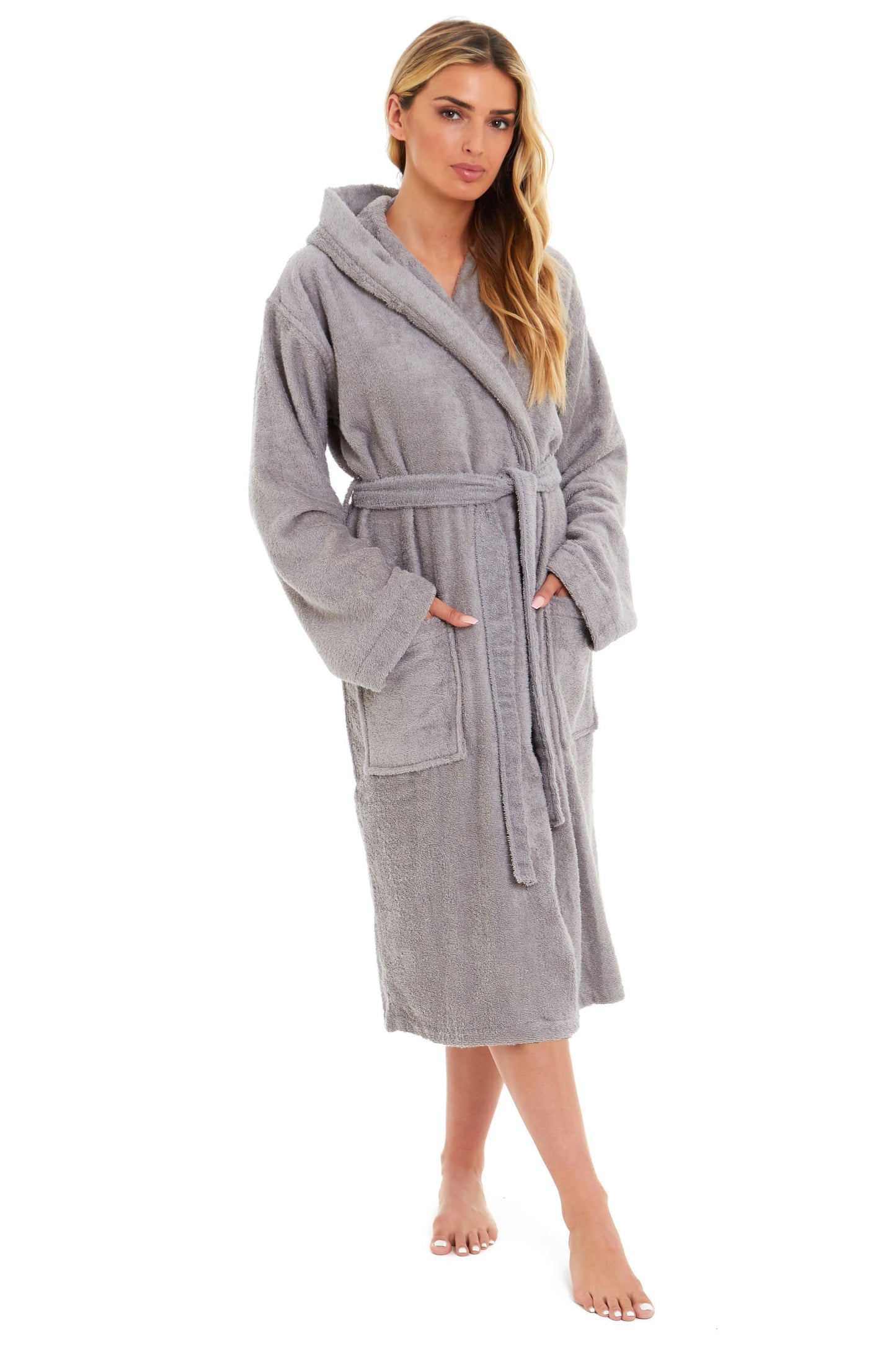 Womens Bamboo Cotton Hooded Towelling Robe