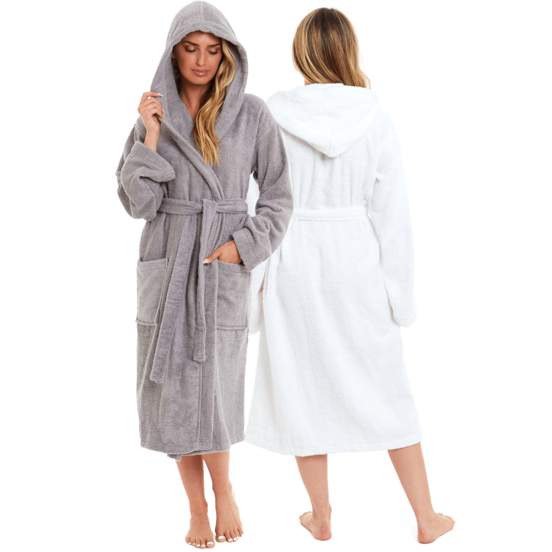 Womens Bamboo Cotton Hooded Towelling Robe