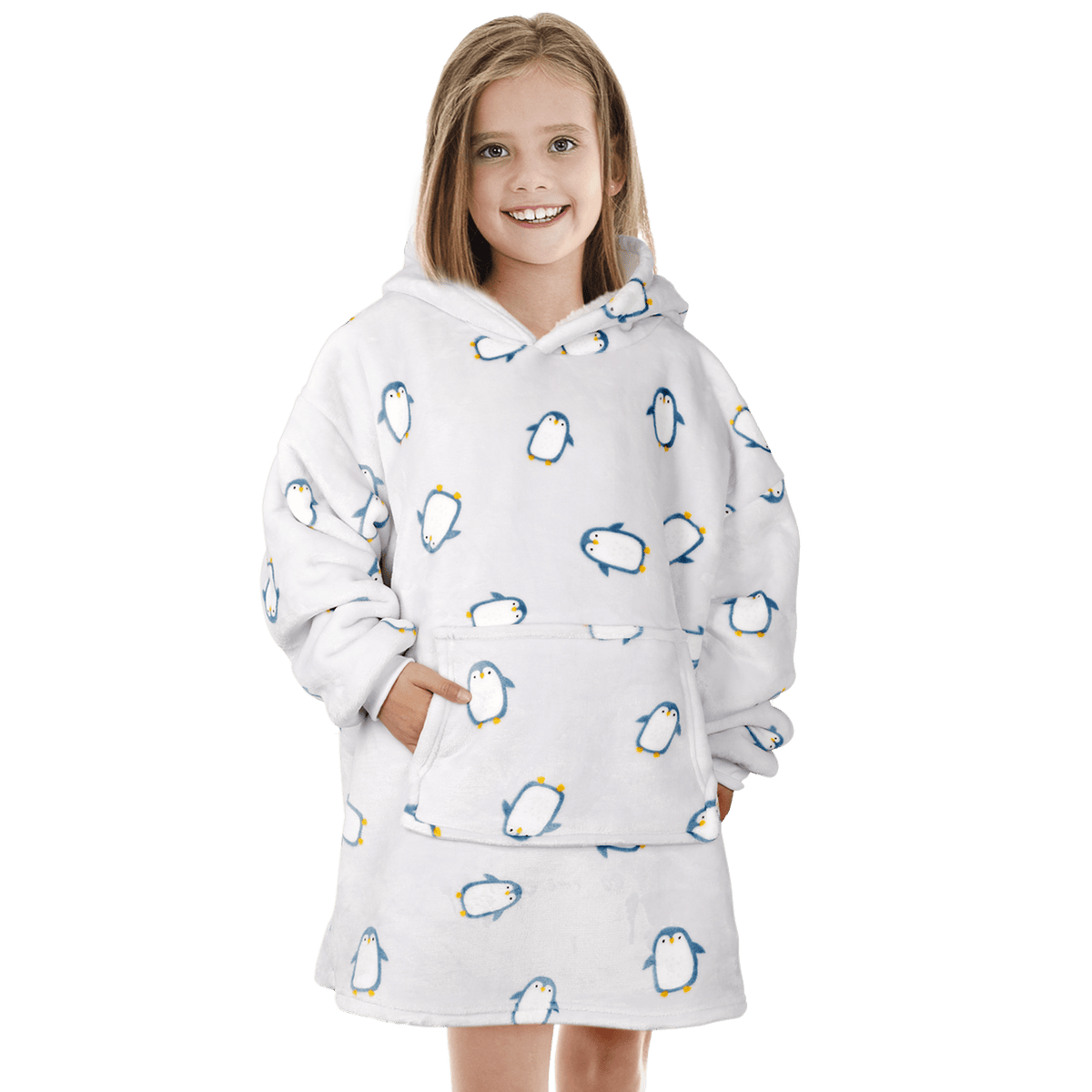 OLIVIA ROCCO Kids Oversized Hooded Penguin Blanket Hoodie Ultra Soft Sherpa Flannel