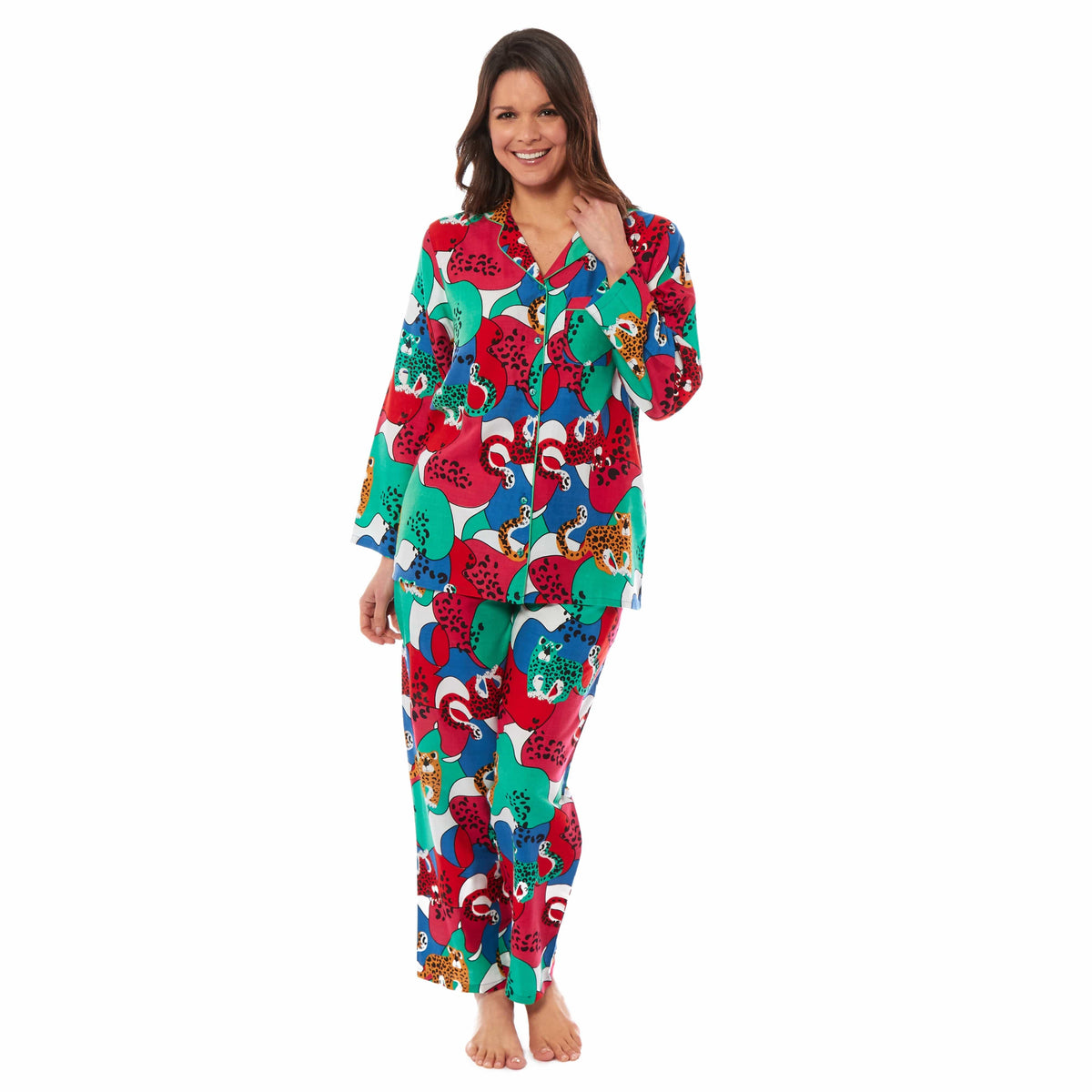 Leopard Print Button Up Pyjama Set | Soft Viscose Sleepwear
