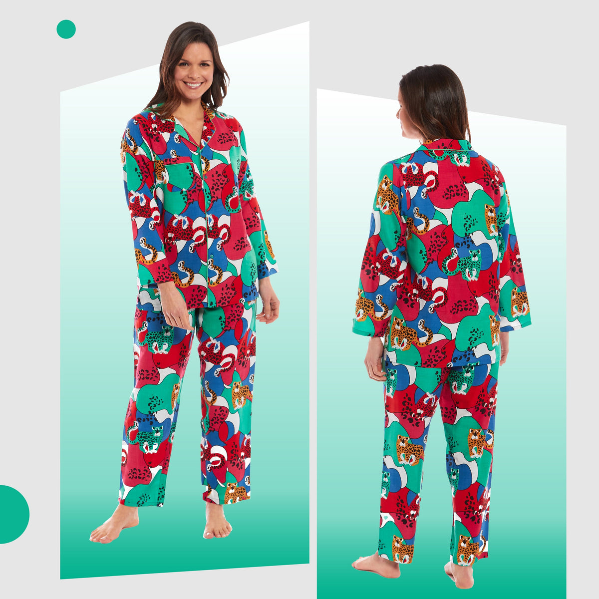 Leopard Print Button Up Pyjama Set | Soft Viscose Sleepwear