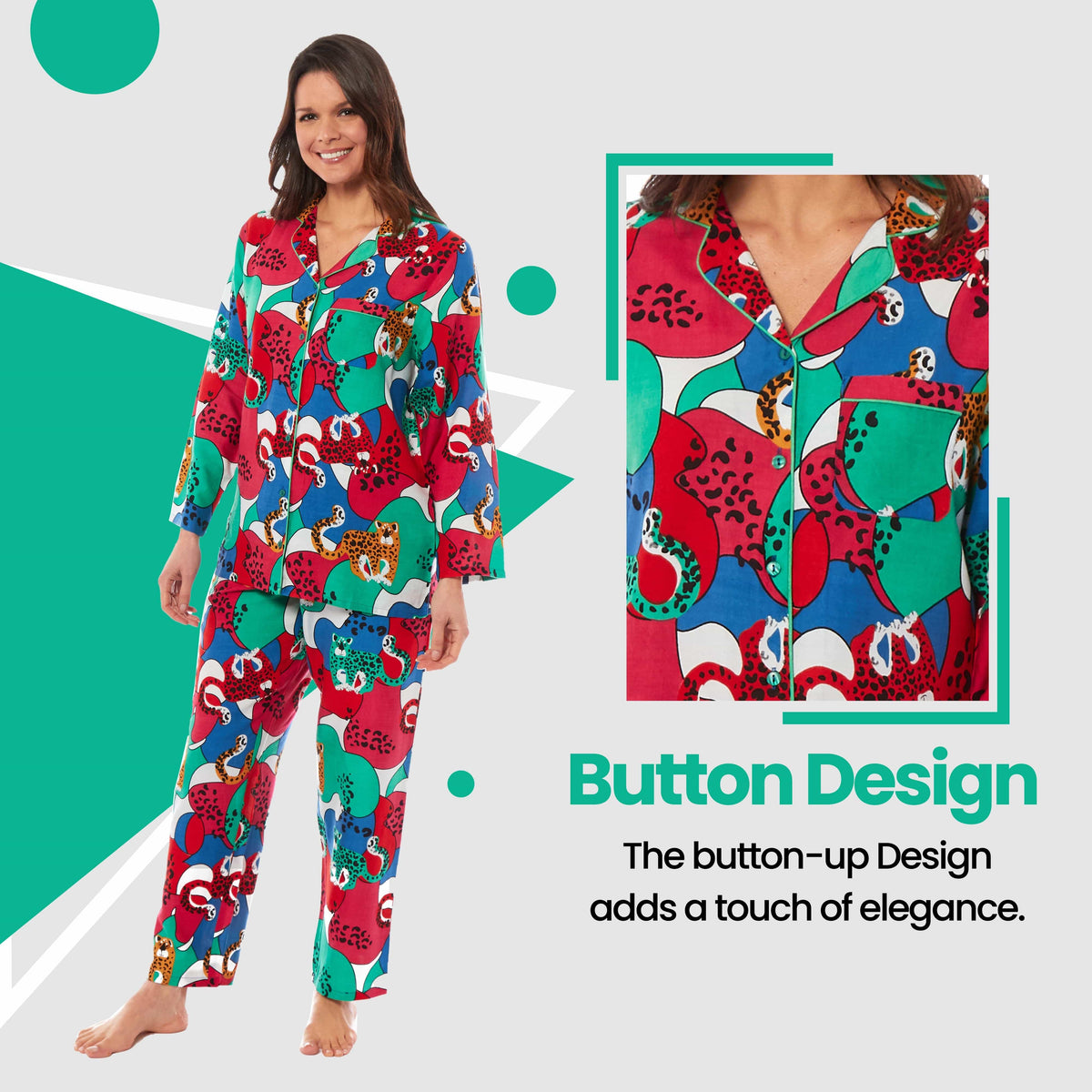 Leopard Print Button Up Pyjama Set | Soft Viscose Sleepwear