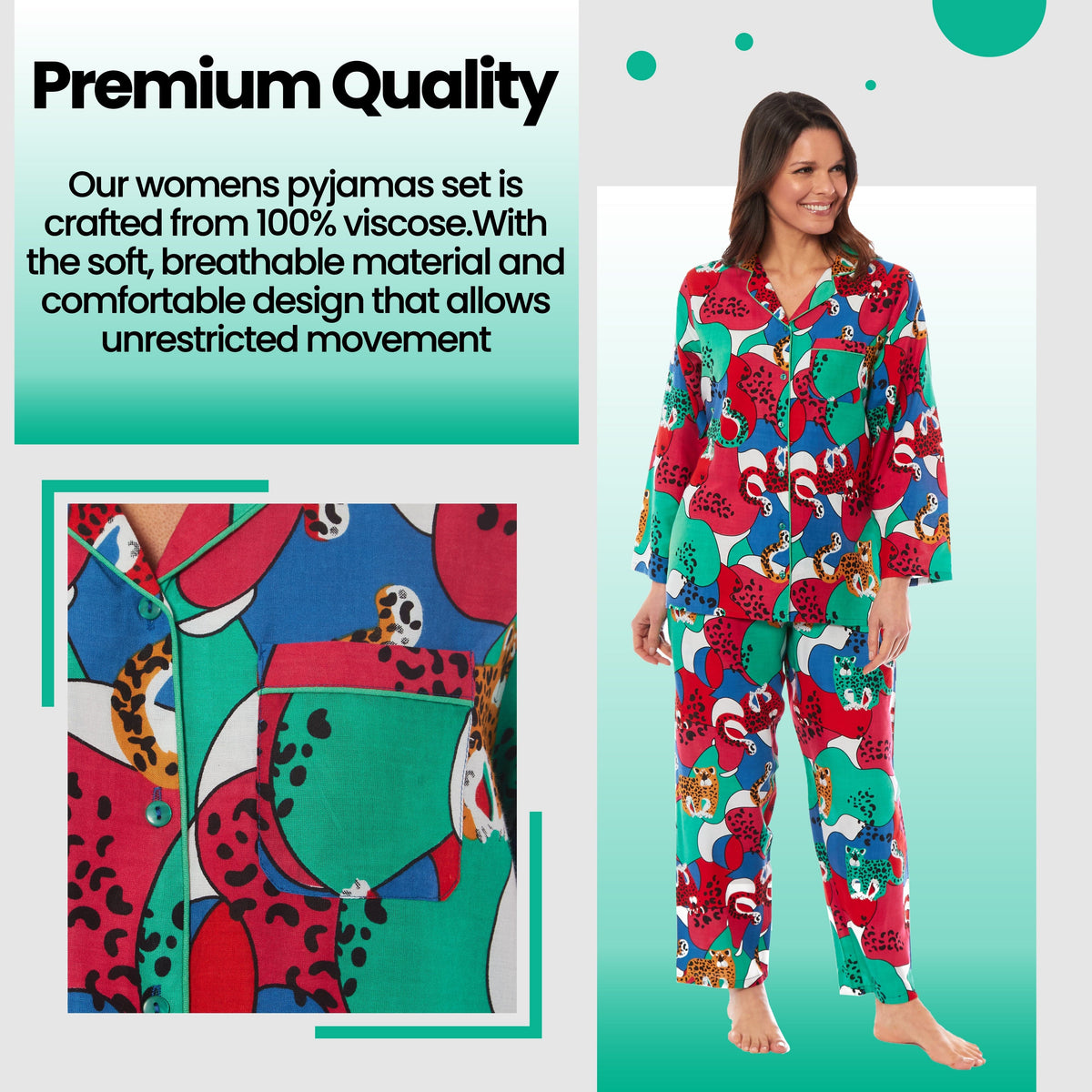 Leopard Print Button Up Pyjama Set | Soft Viscose Sleepwear