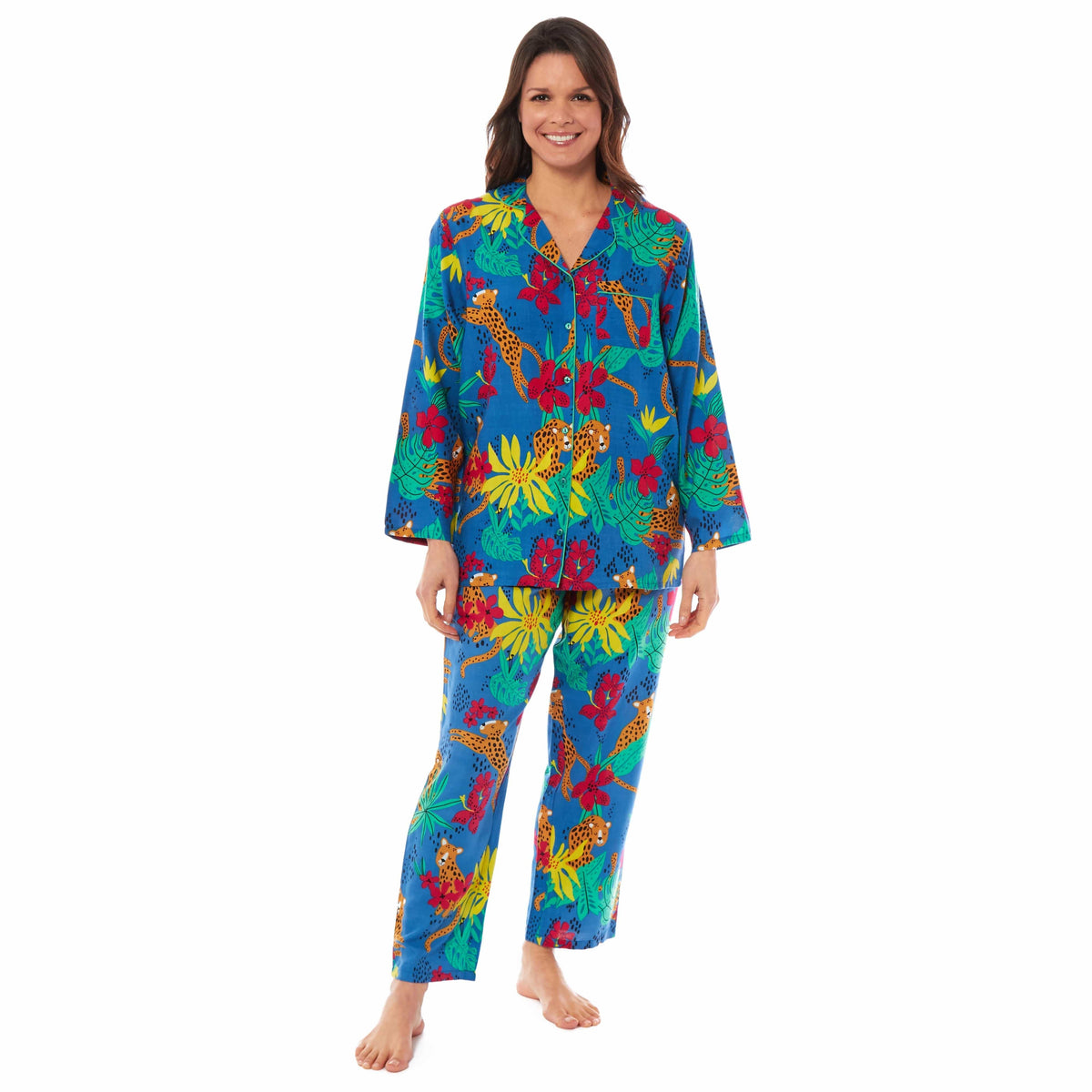 Leopard Print Button Up Pyjama Set | Soft Viscose Sleepwear