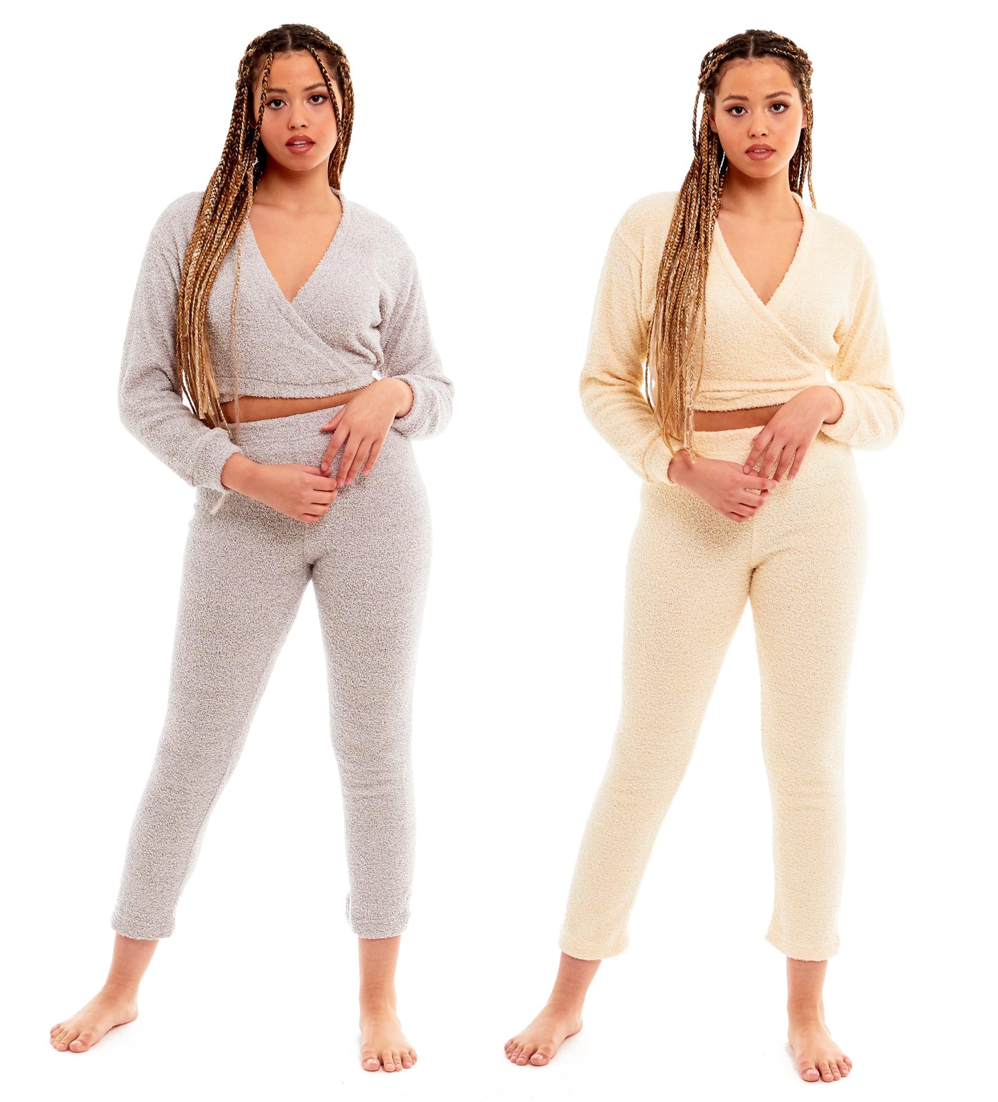 Women's Teddy Fleece Loungewear Set – Wrap Top & Stretch Pants