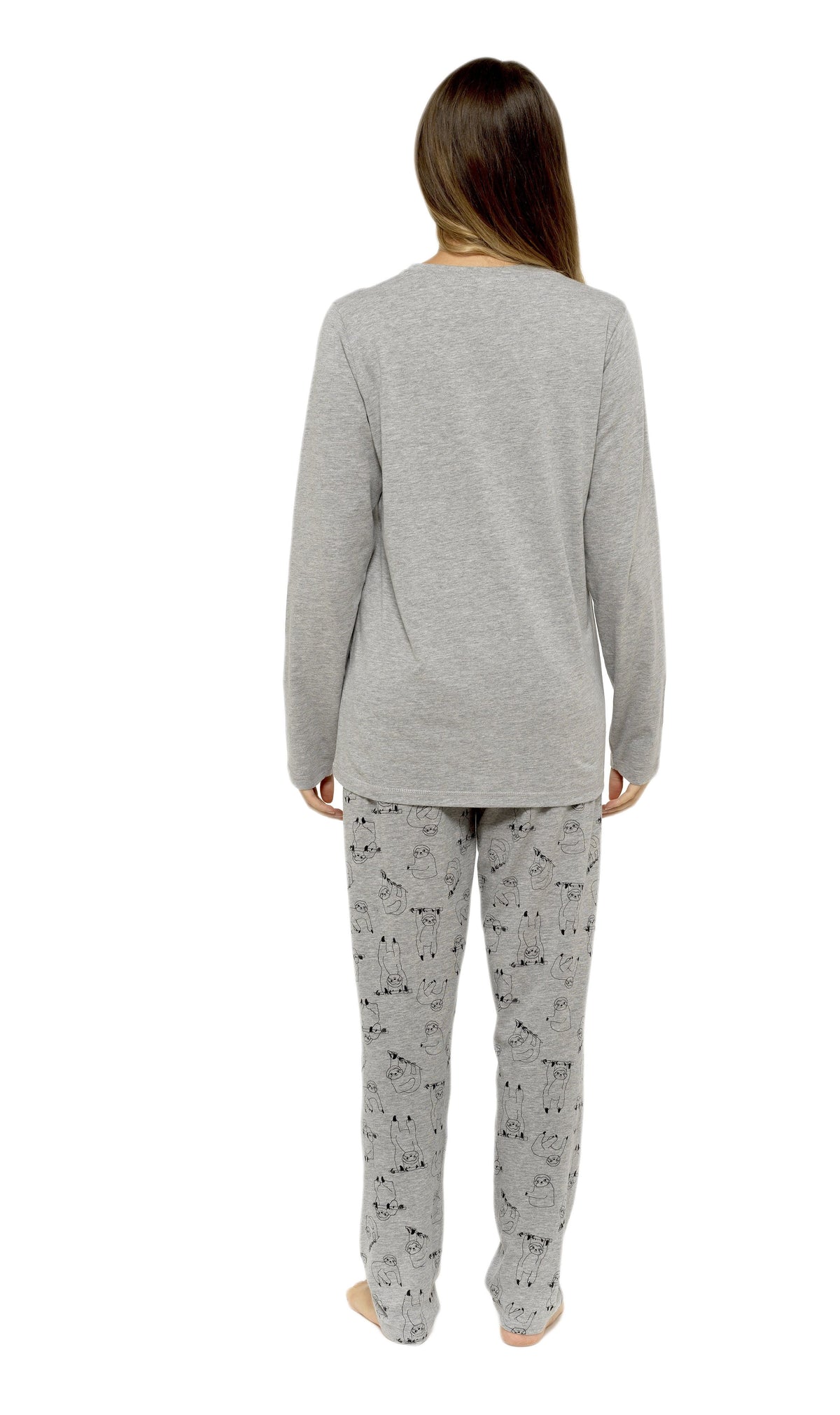 Women's Grey Sloth Cotton Pyjama Set – Long Sleeve