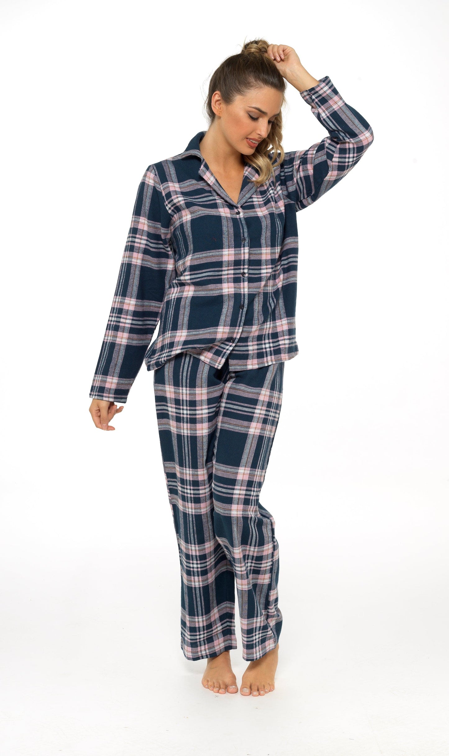 Women's Flannelette Check Pyjama Set | Soft Brushed Cotton Nightwear