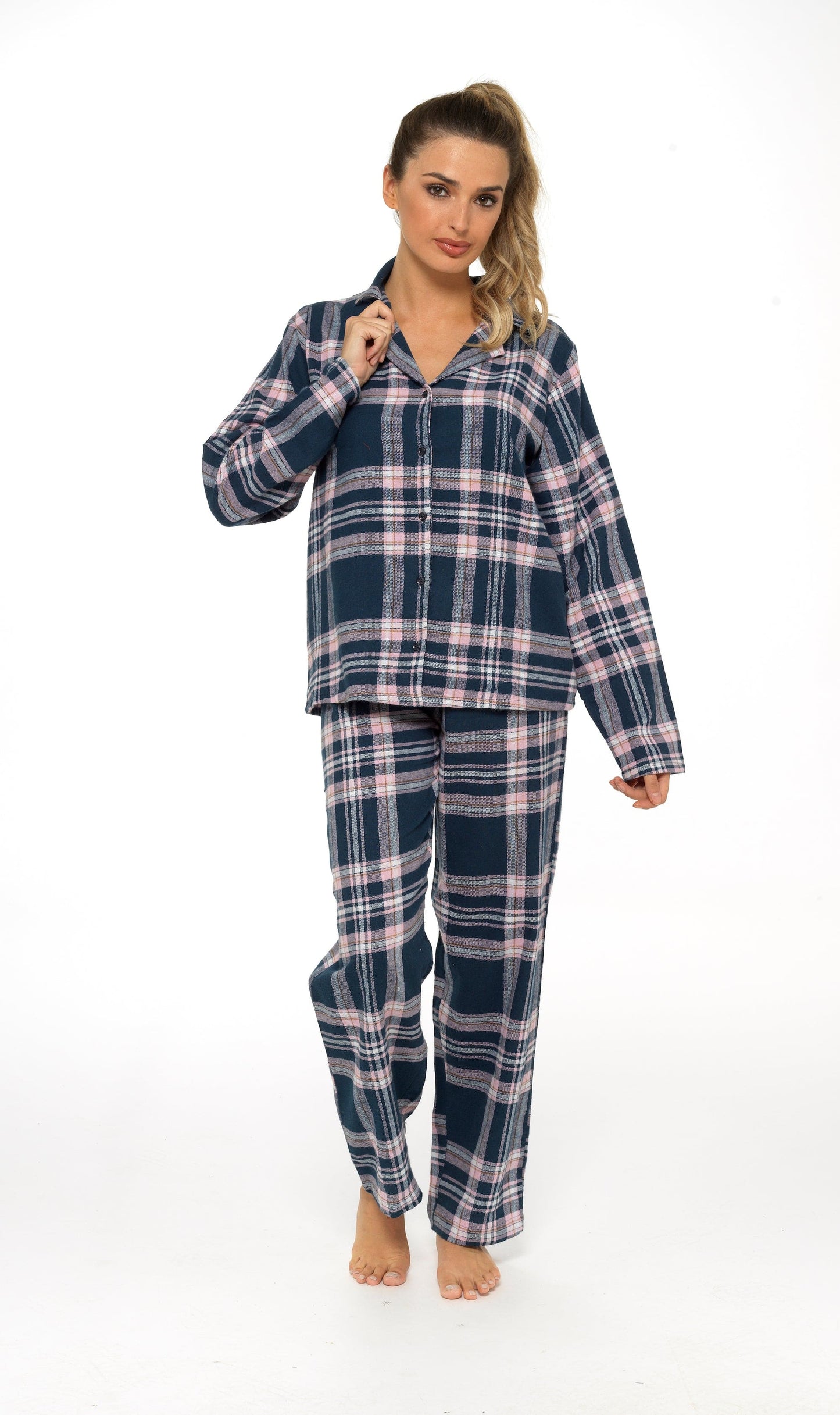 Women's Flannelette Check Pyjama Set | Soft Brushed Cotton Nightwear