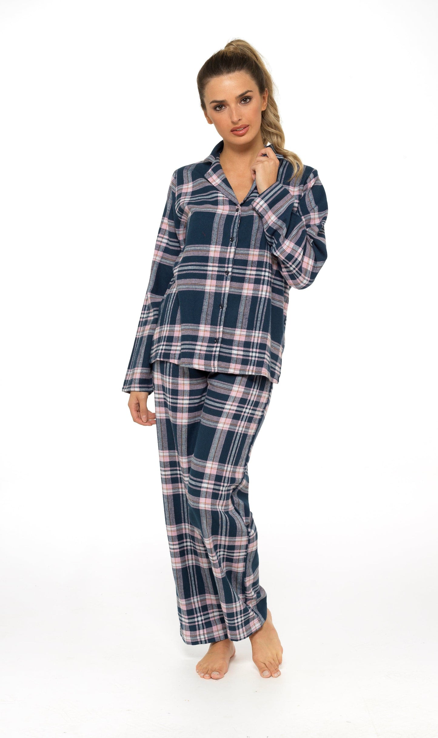 Women's Flannelette Check Pyjama Set | Soft Brushed Cotton Nightwear