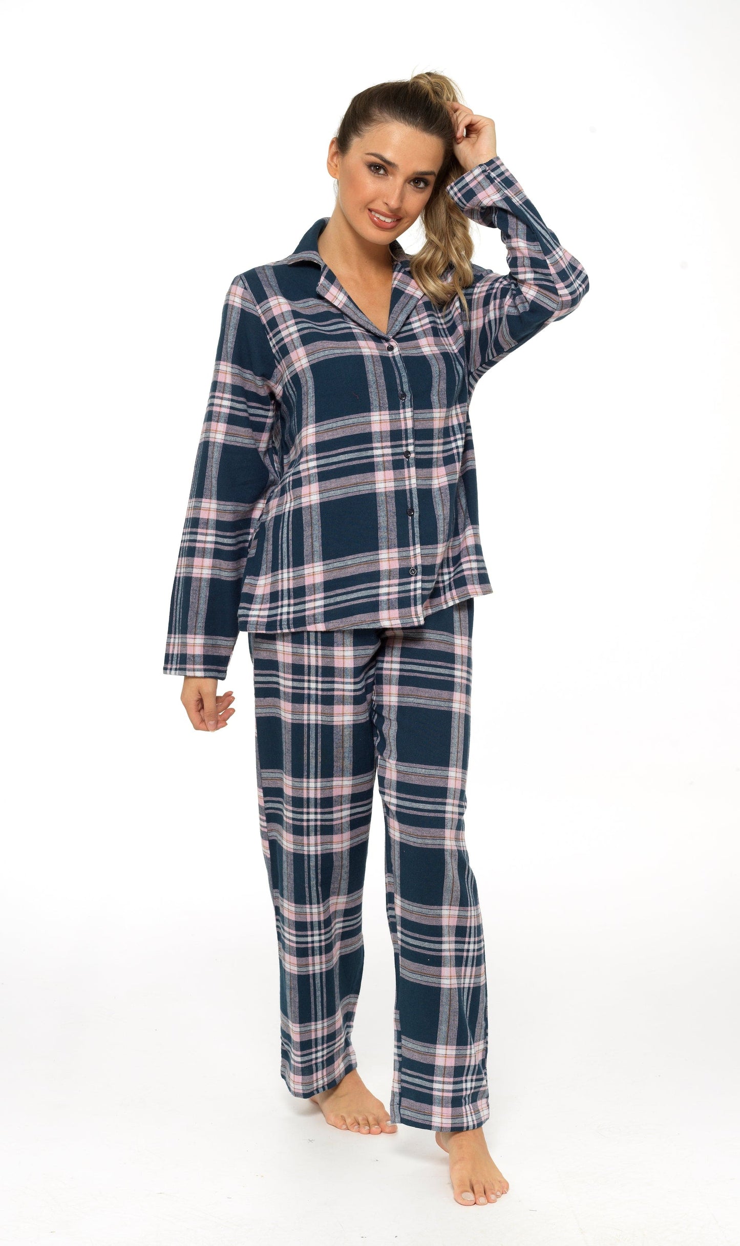 Women's Flannelette Check Pyjama Set | Soft Brushed Cotton Nightwear