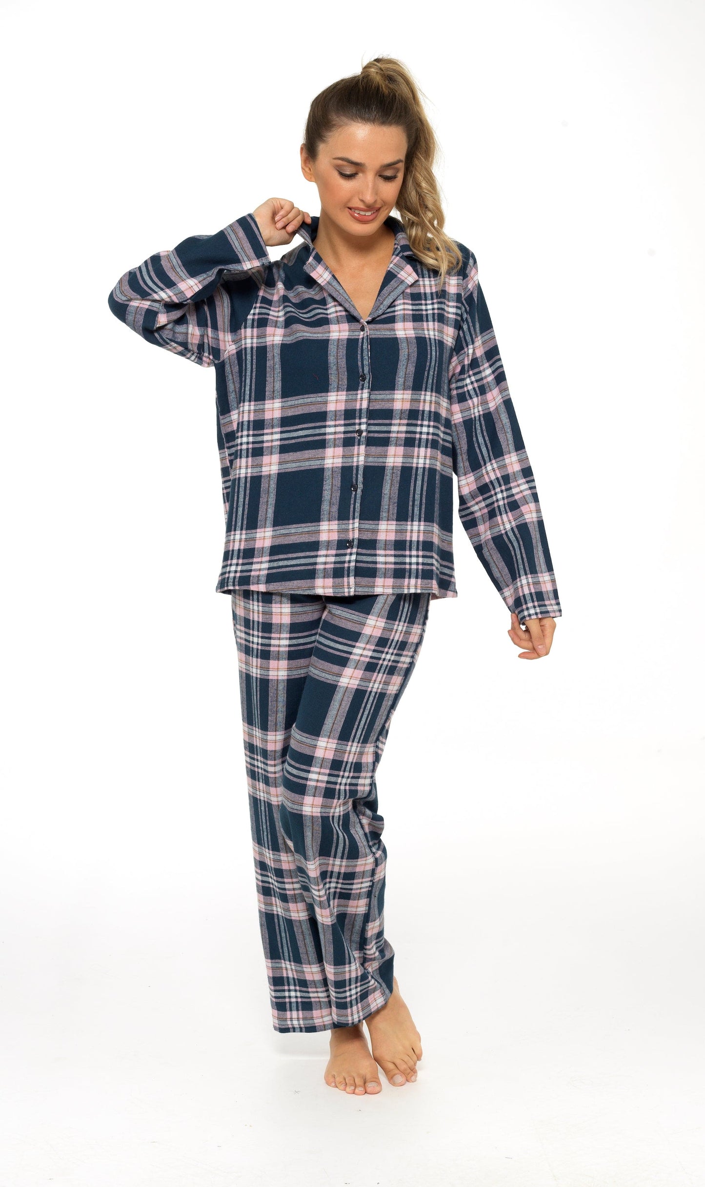 Women's Flannelette Check Pyjama Set | Soft Brushed Cotton Nightwear