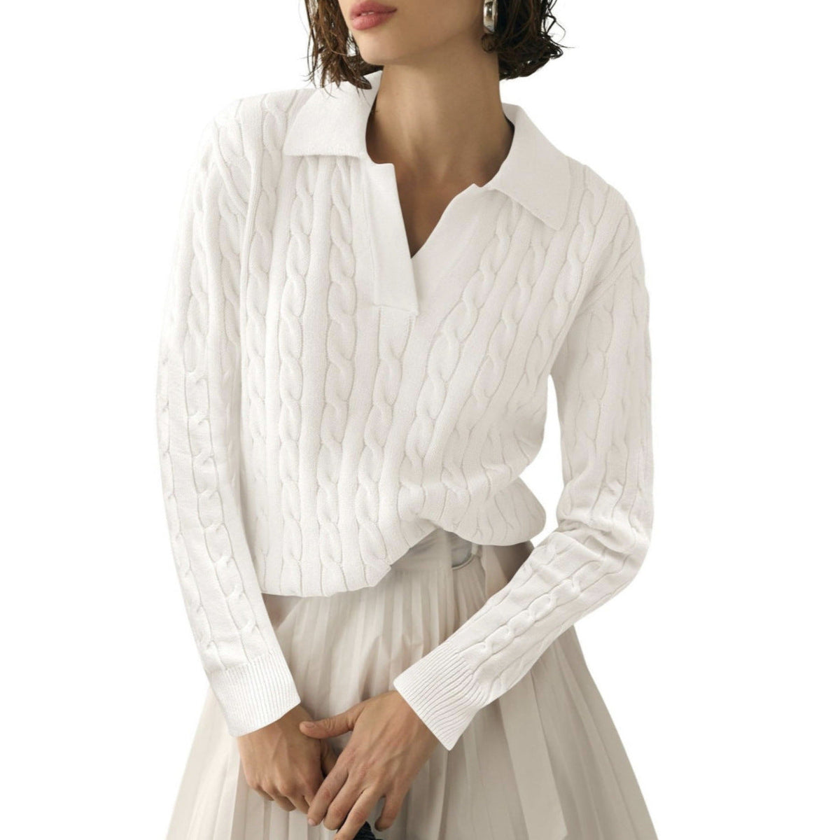 Women's V-neck Twisted Knitted Pullover