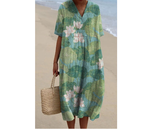 3D Printed Round Neck Pullover Patchwork Women's Dress