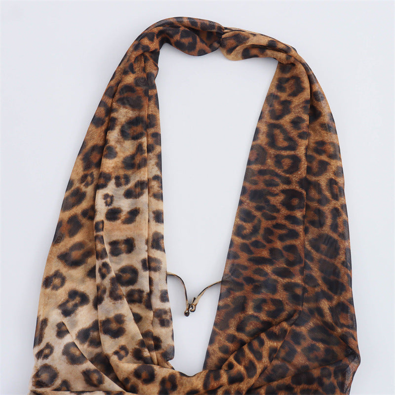 Backless Halter Leopard Print Dress Women