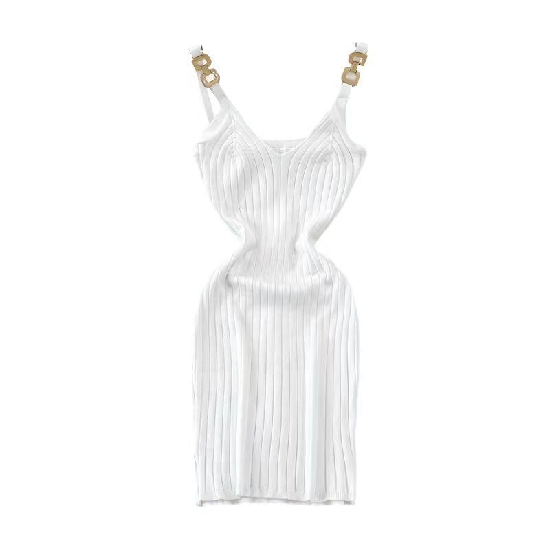 Metal Decorative Sling Woolen Skirt Slimming Hip Knitwear Dress