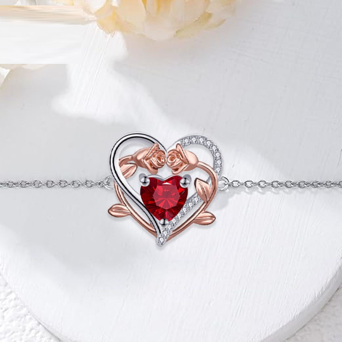 Heart-Shaped Rose Bracelet | Elegant Copper Floral Bangle