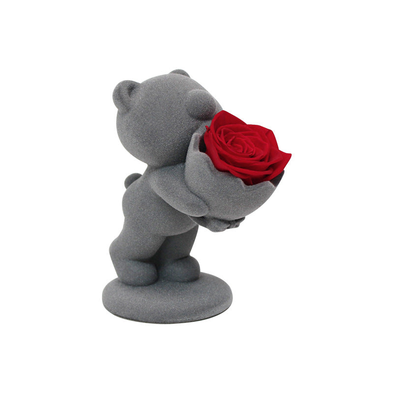 Creative Flocking Rose Bouquet Confession Bear Valentine's Day Gift