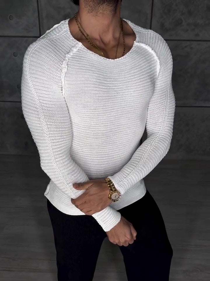 White Knit Slim-Fit Long-Sleeve Top