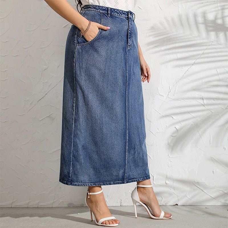 Denim Skirt Fashion Korean Long Skirt Stitching Autumn Winter Streetwear Blue Woman Skirts