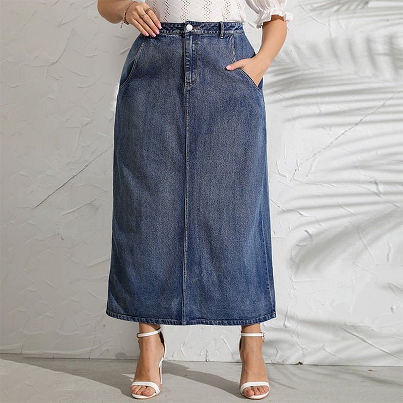 Denim Skirt Fashion Korean Long Skirt Stitching Autumn Winter Streetwear Blue Woman Skirts