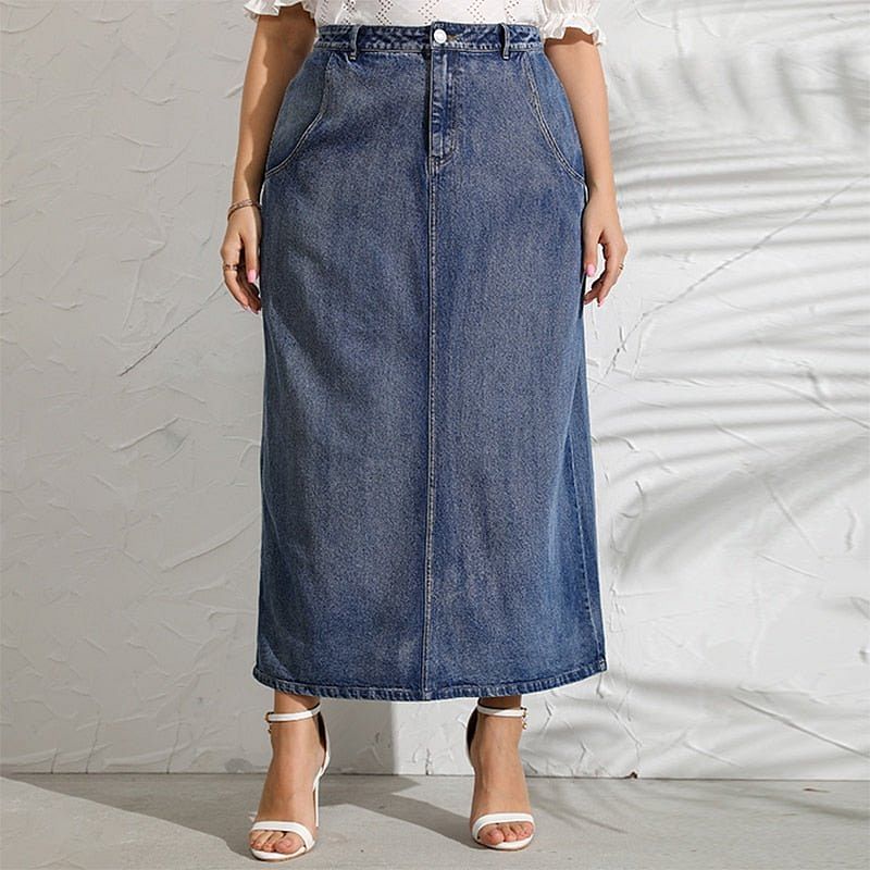 Denim Skirt Fashion Korean Long Skirt Stitching Autumn Winter Streetwear Blue Woman Skirts