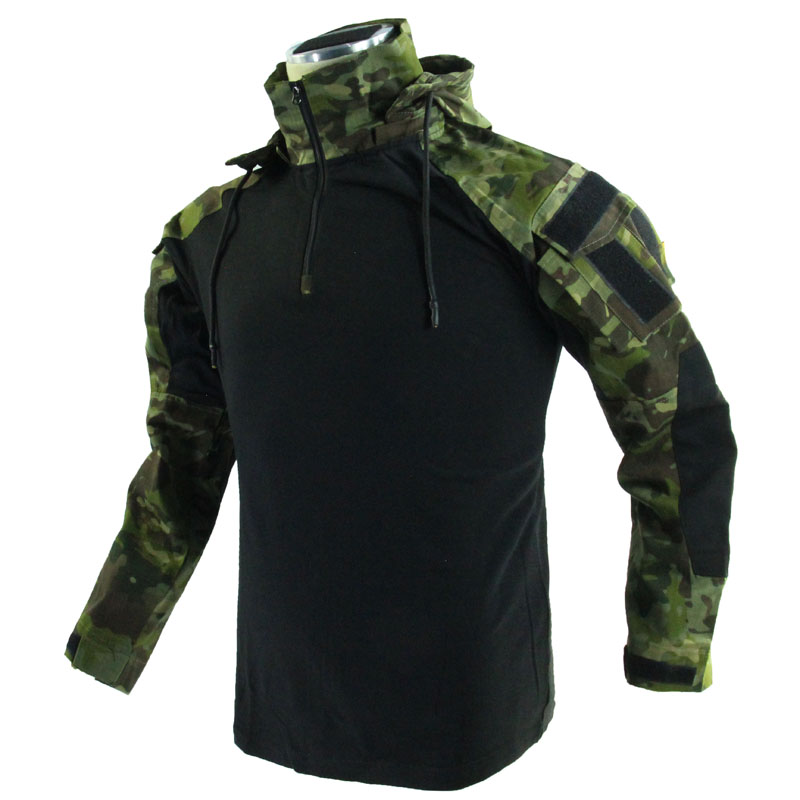 Detachable Hood With Zipper, CTP-style Long-sleeve Tactical Top