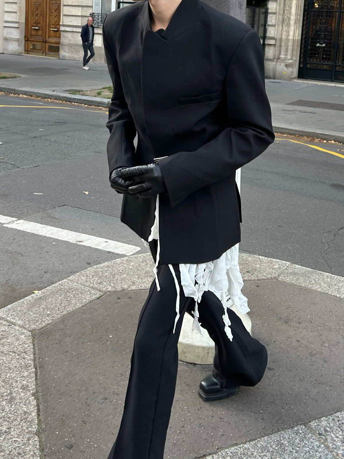 Black Deconstructed Waist-Tie Blazer