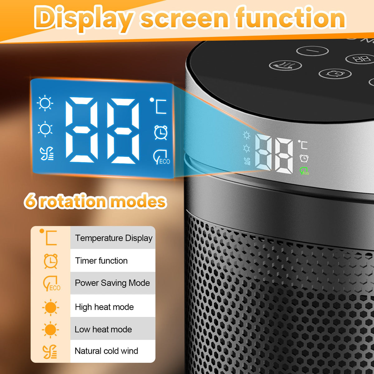 Warm Air Blower Household Touch Screen Remote Control Heater