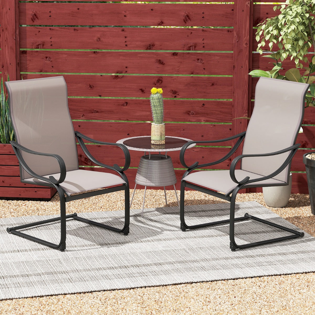 Patio Outdoor C-Spring Dining High-Back Chairs Set of 2-Grey