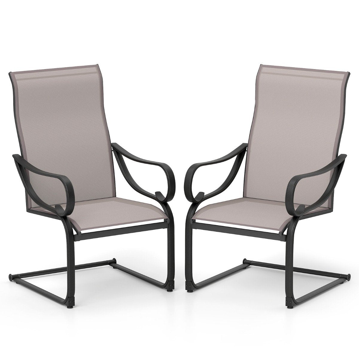 Patio Outdoor C-Spring Dining High-Back Chairs Set of 2-Grey